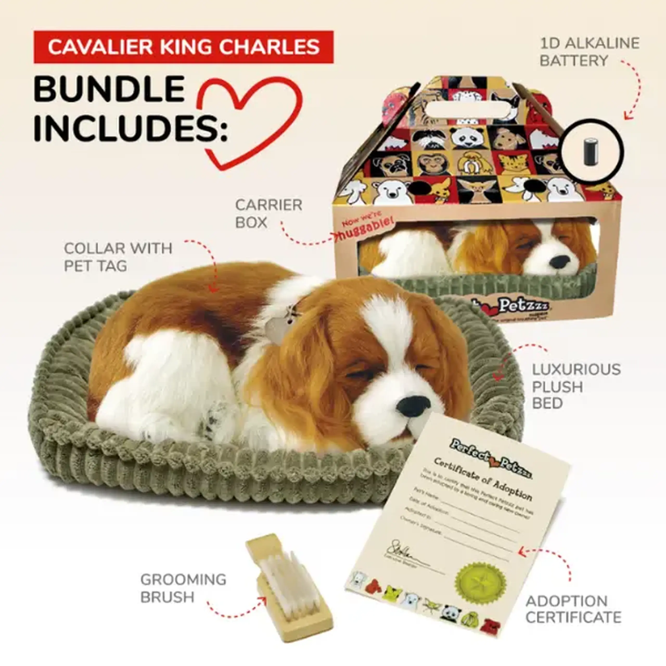 Cățeluș "Cavalier King Charles” cu imitație de respirație