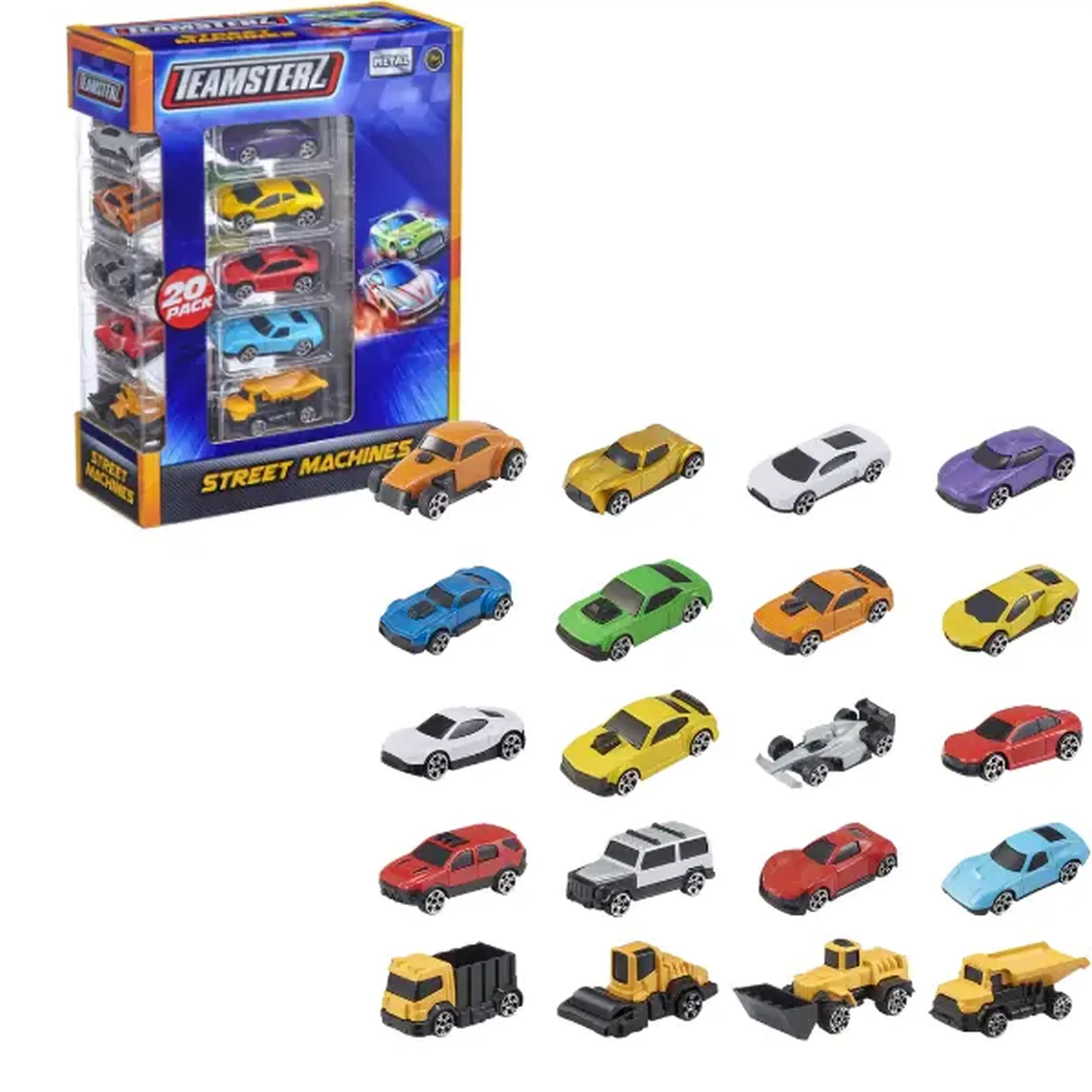 Set de 20 mașini Teamsterz Street Machines Die-Cast, în as.
