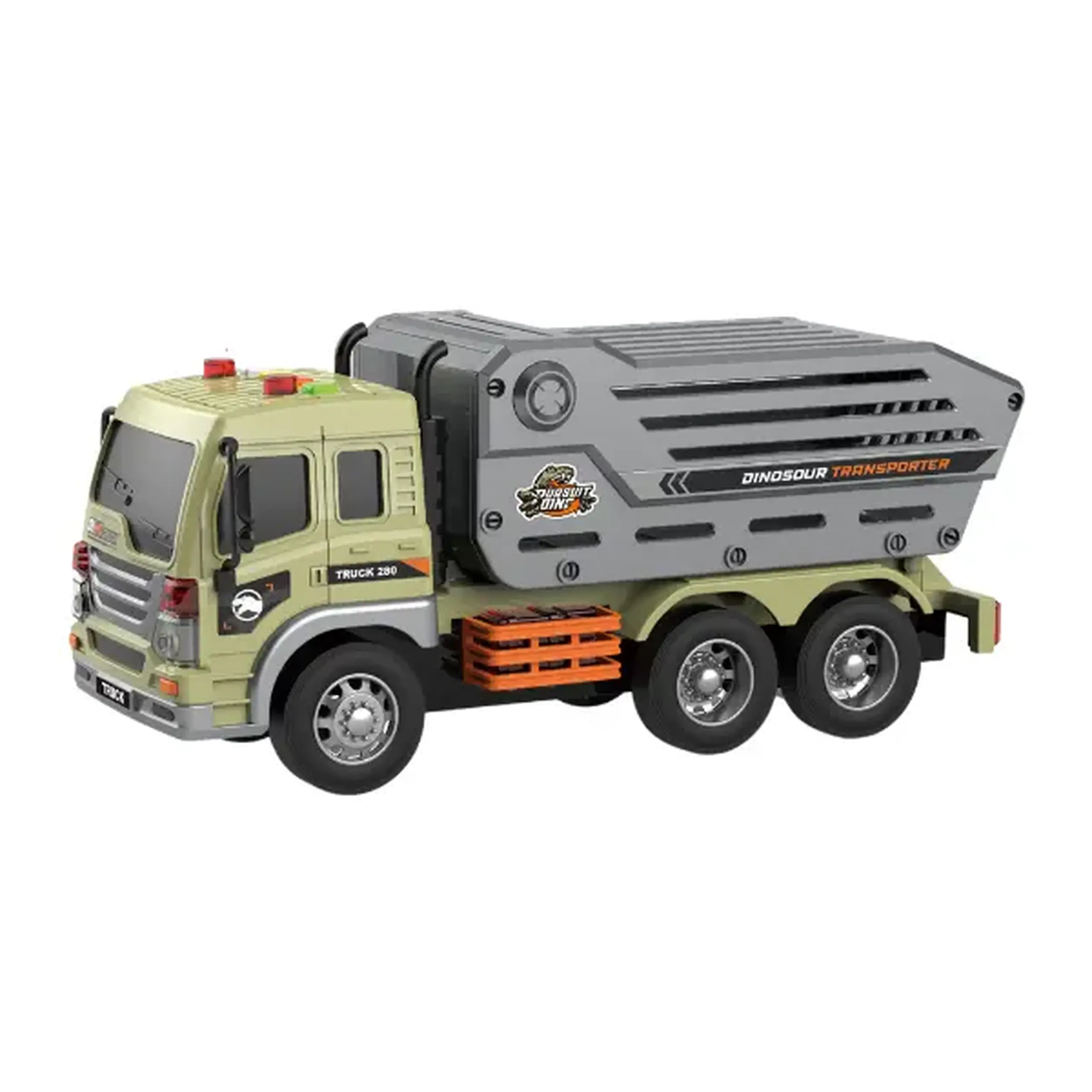 1:16 Camion pentru transortarea dinozaurilor cu fricțiune (lumini /sunete)