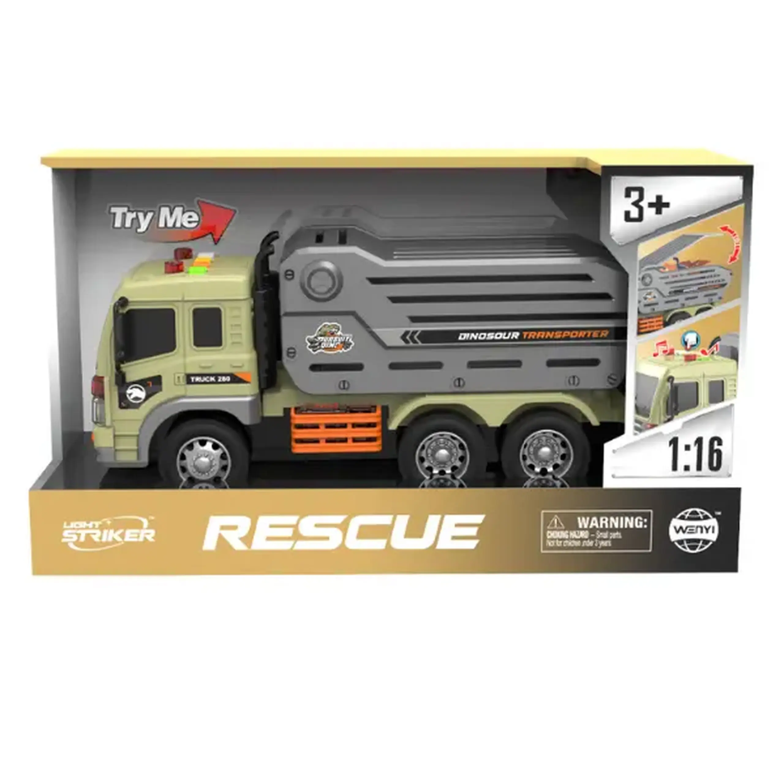 1:16 Camion pentru transortarea dinozaurilor cu fricțiune (lumini /sunete)