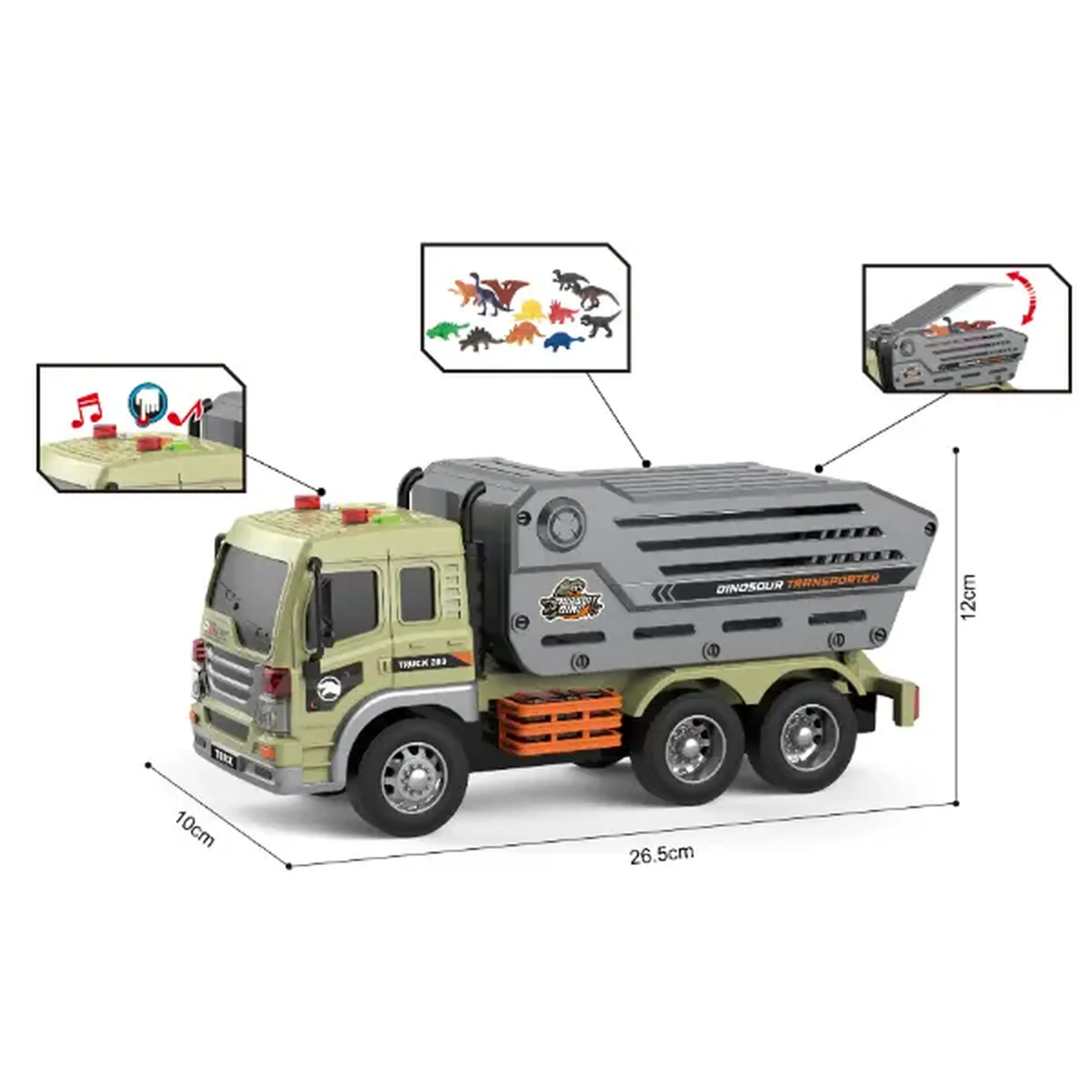 1:16 Camion pentru transortarea dinozaurilor cu fricțiune (lumini /sunete)