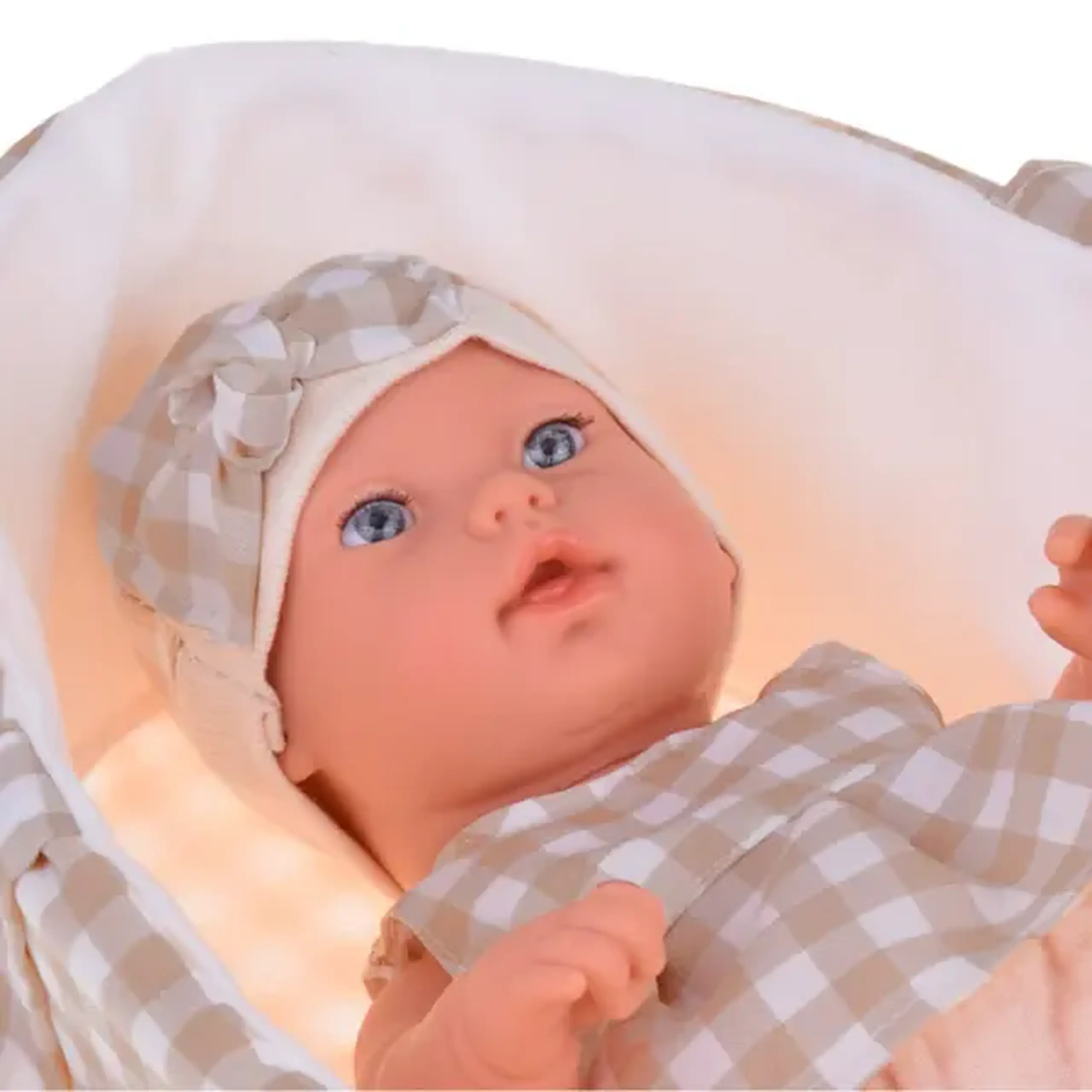 Păpușă „Bebeluș” cu landou și iepuraș de pluș, 33 cm