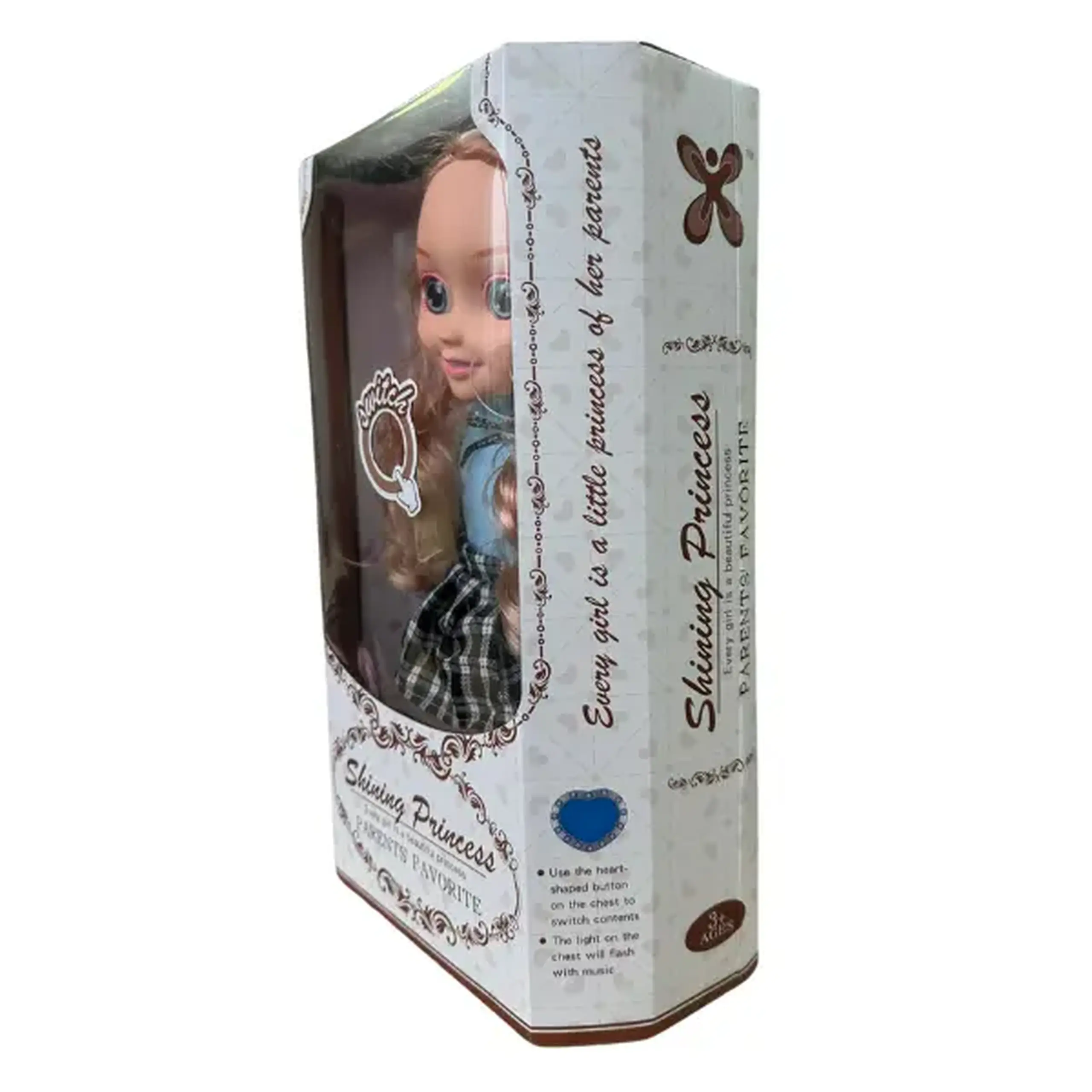 Păpușă cu control tactil în fustă în carouri, 34 cm