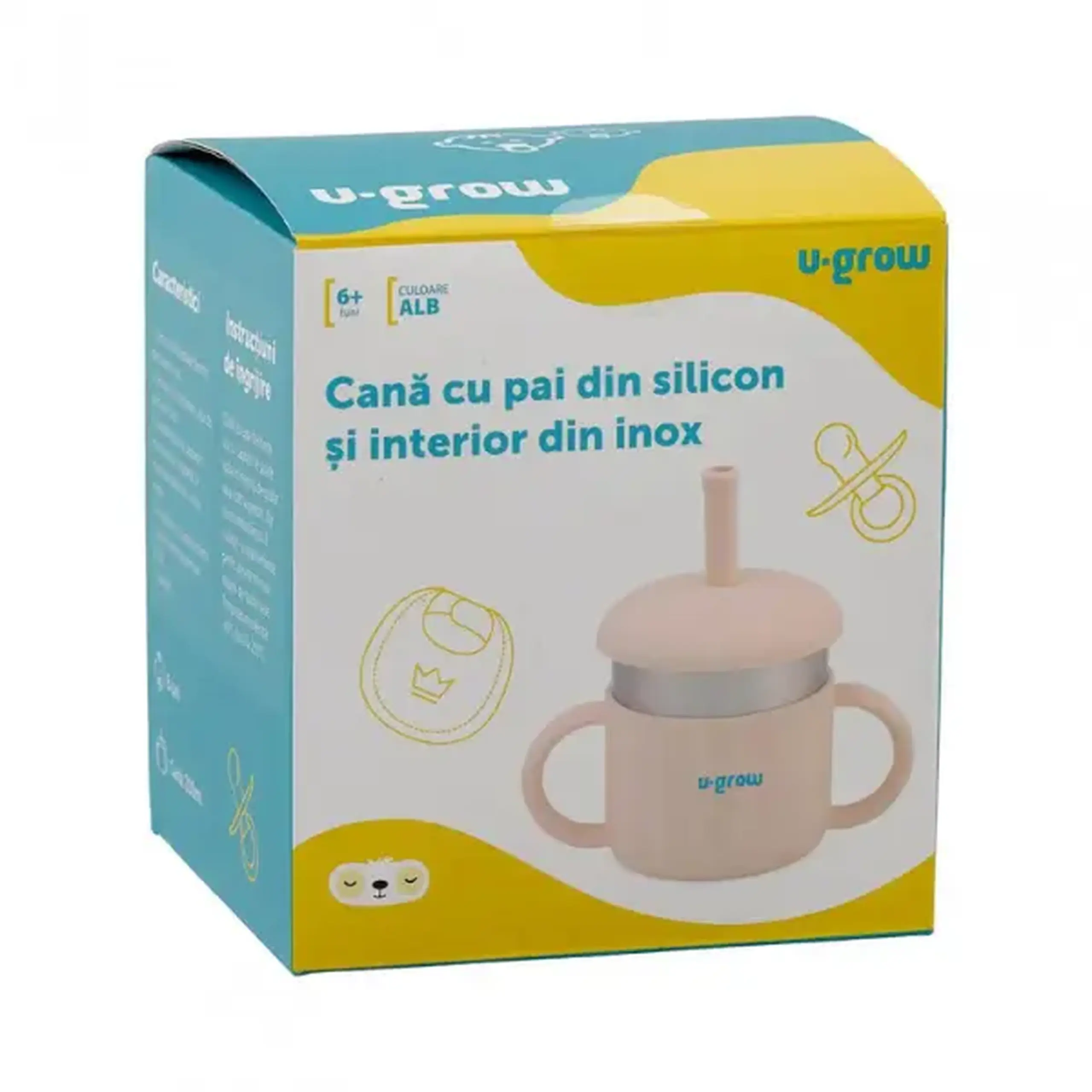 Cană din silicon cu pai și interior din inox, 220 ml