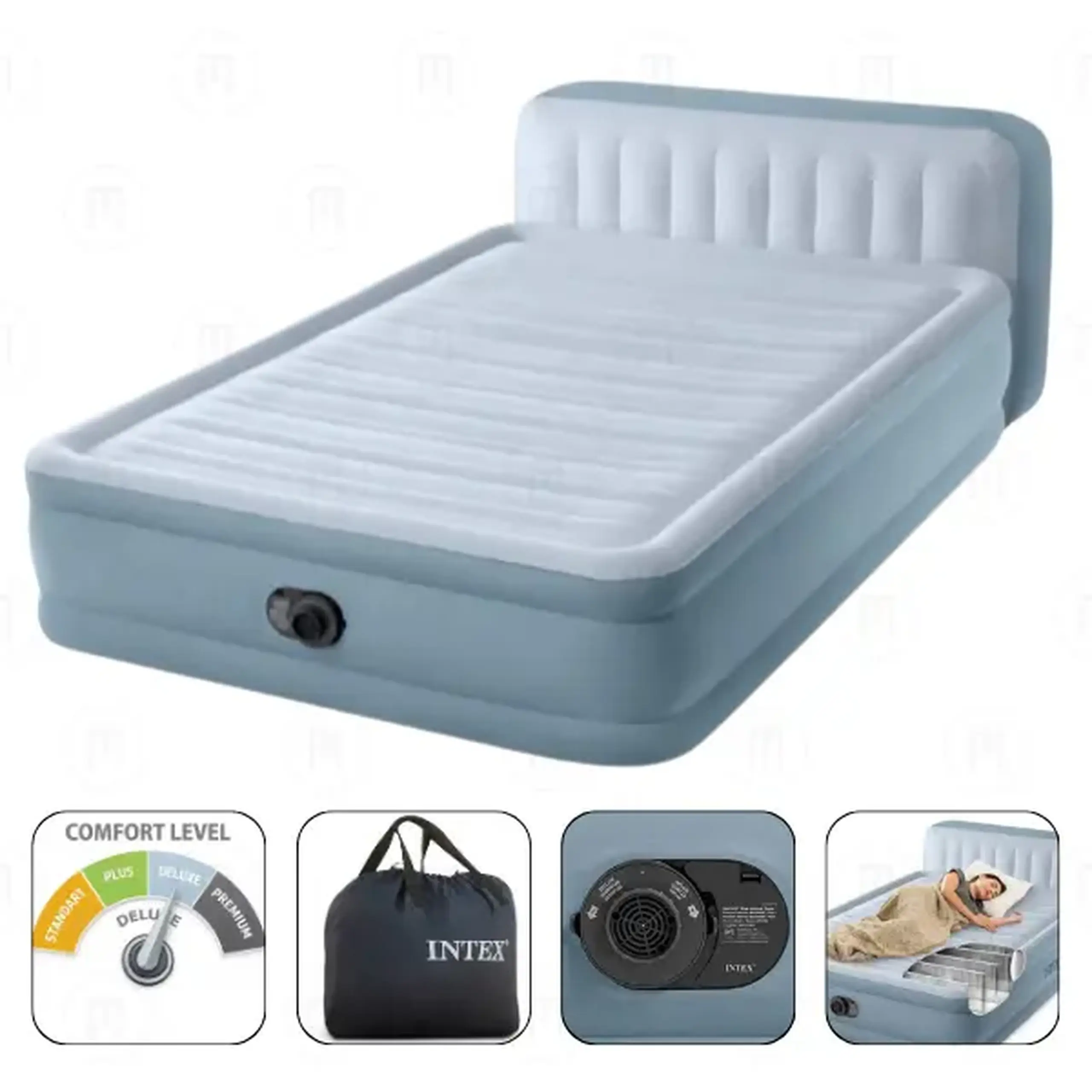 INTEX Saltea VELUR 152x236x86cm cu SPATAR si pompa, PLUSH