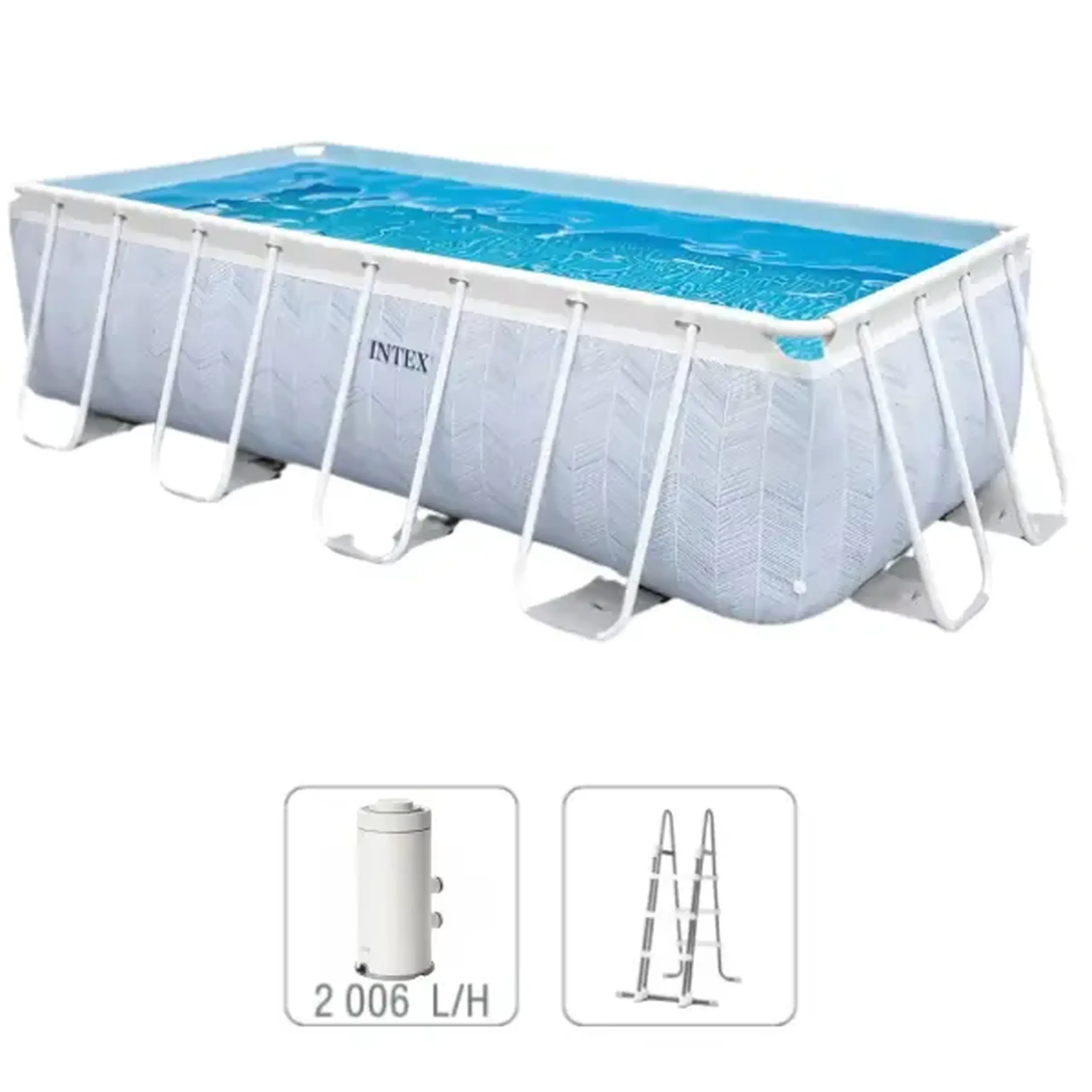 INTEX, CHEVRON PRISM FRAME RECTANGULAR POOL 400 x200 x 100 cm, 6836 L, cadru metalic, cu pompă de filtrare