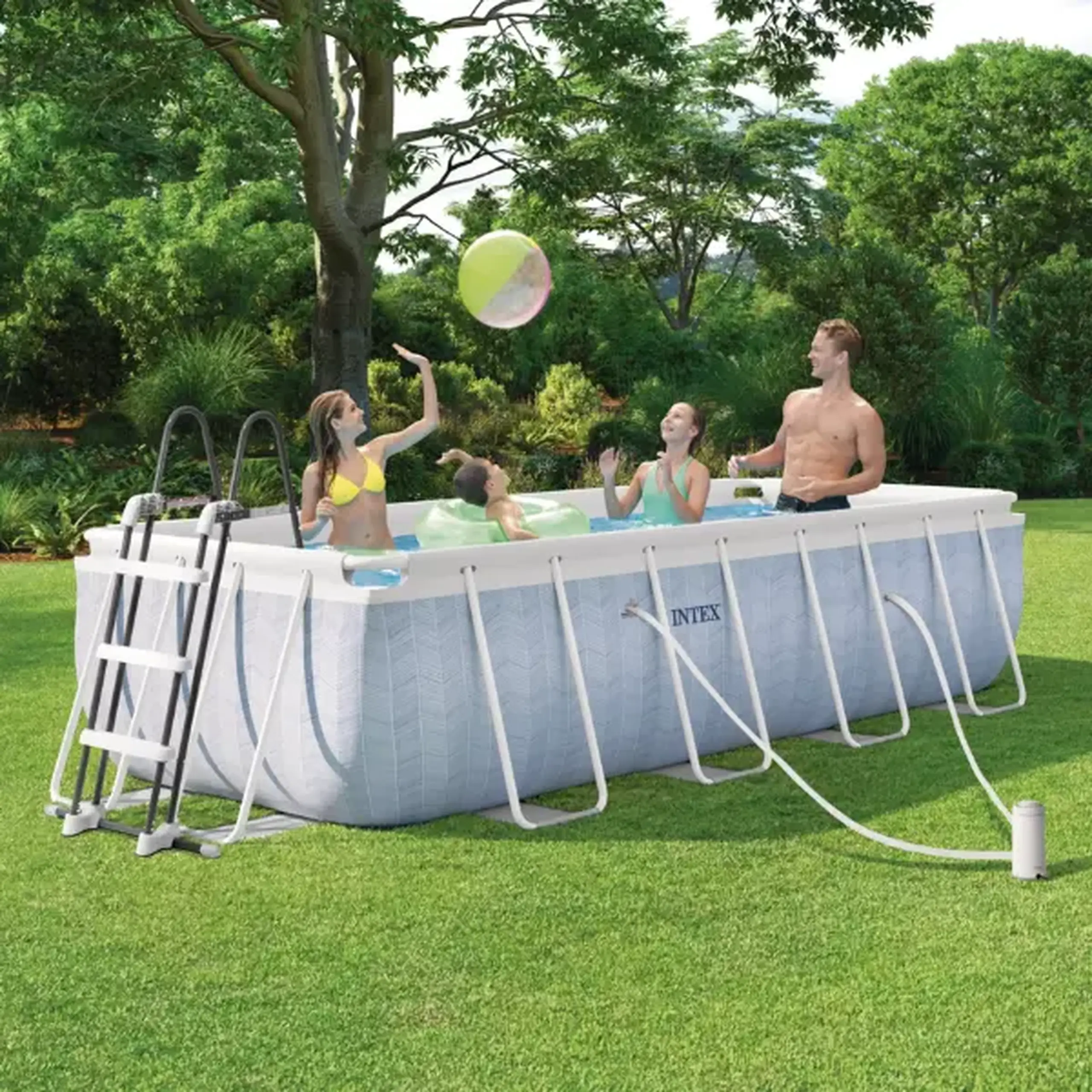 INTEX, CHEVRON PRISM FRAME RECTANGULAR POOL 400 x200 x 100 cm, 6836 L, cadru metalic, cu pompă de filtrare