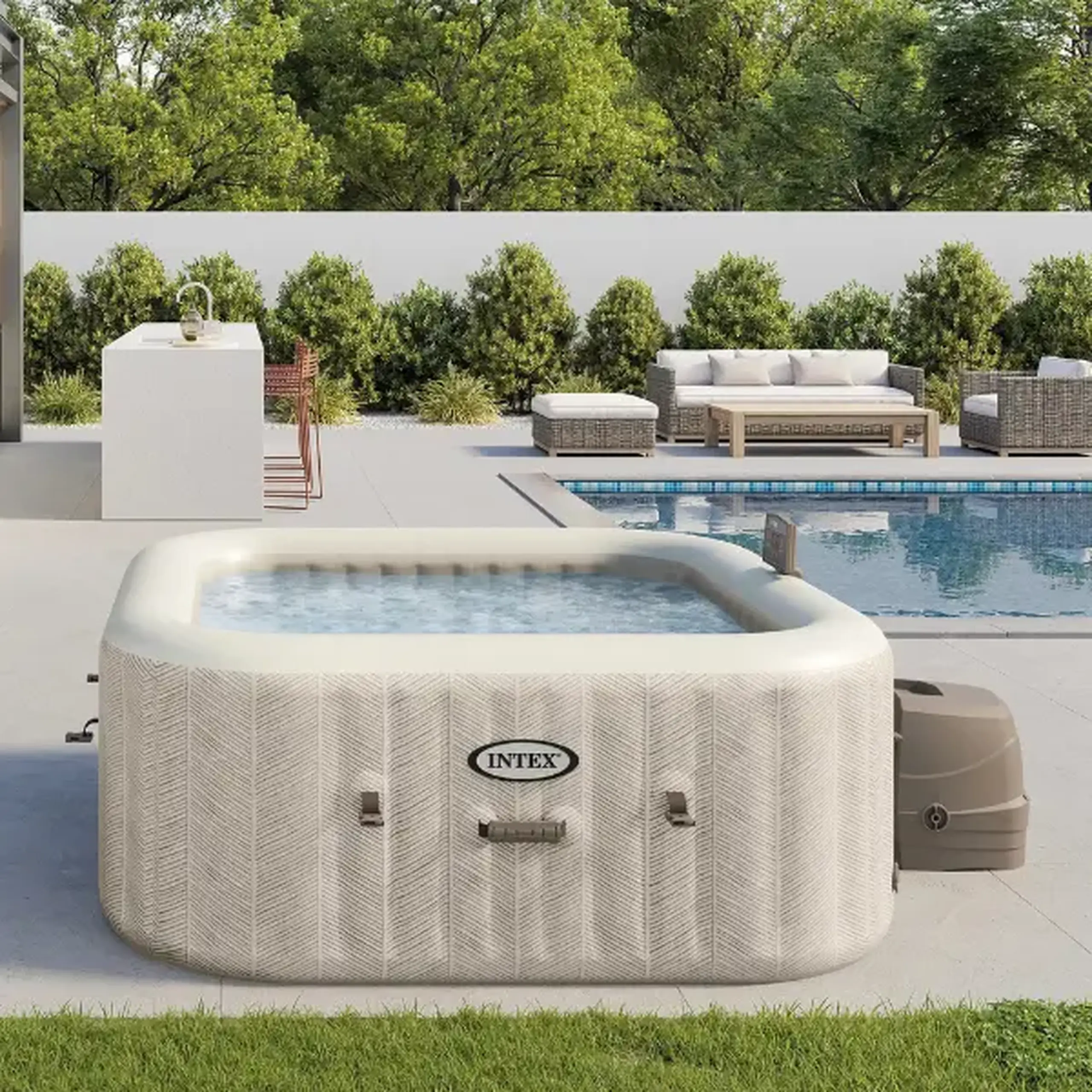 INTEX Jacuzzi SPA gonflabil “Chevron Deluxe Square Bubble” 173×71,795L, 4 persoane