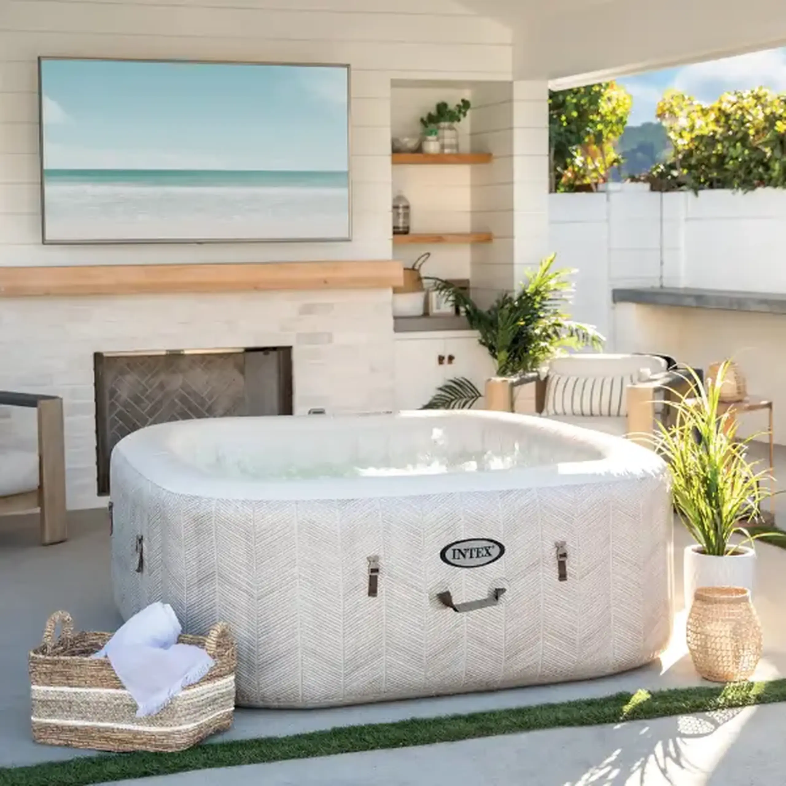 INTEX Jacuzzi SPA gonflabil “Chevron Deluxe Square Bubble” 173×71,795L, 4 persoane