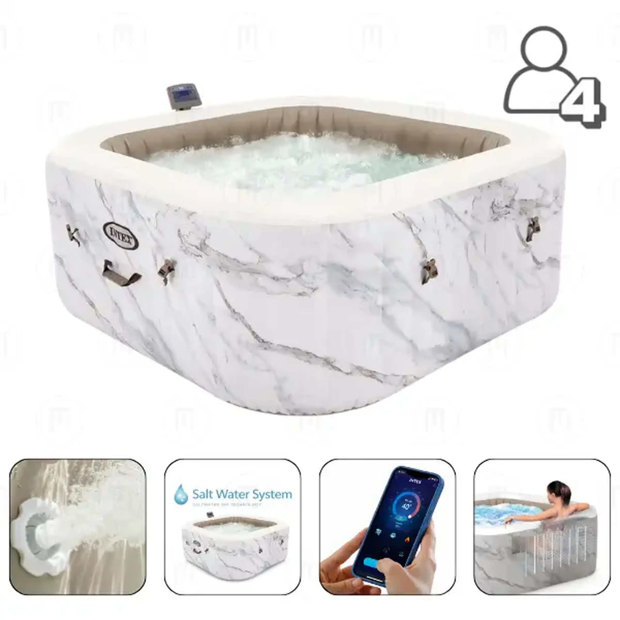 INTEX Jacuzzi SPA gonflabil “Calacatta Dual Zone Deluxe” 175x71cm, 795L, 4 persoane