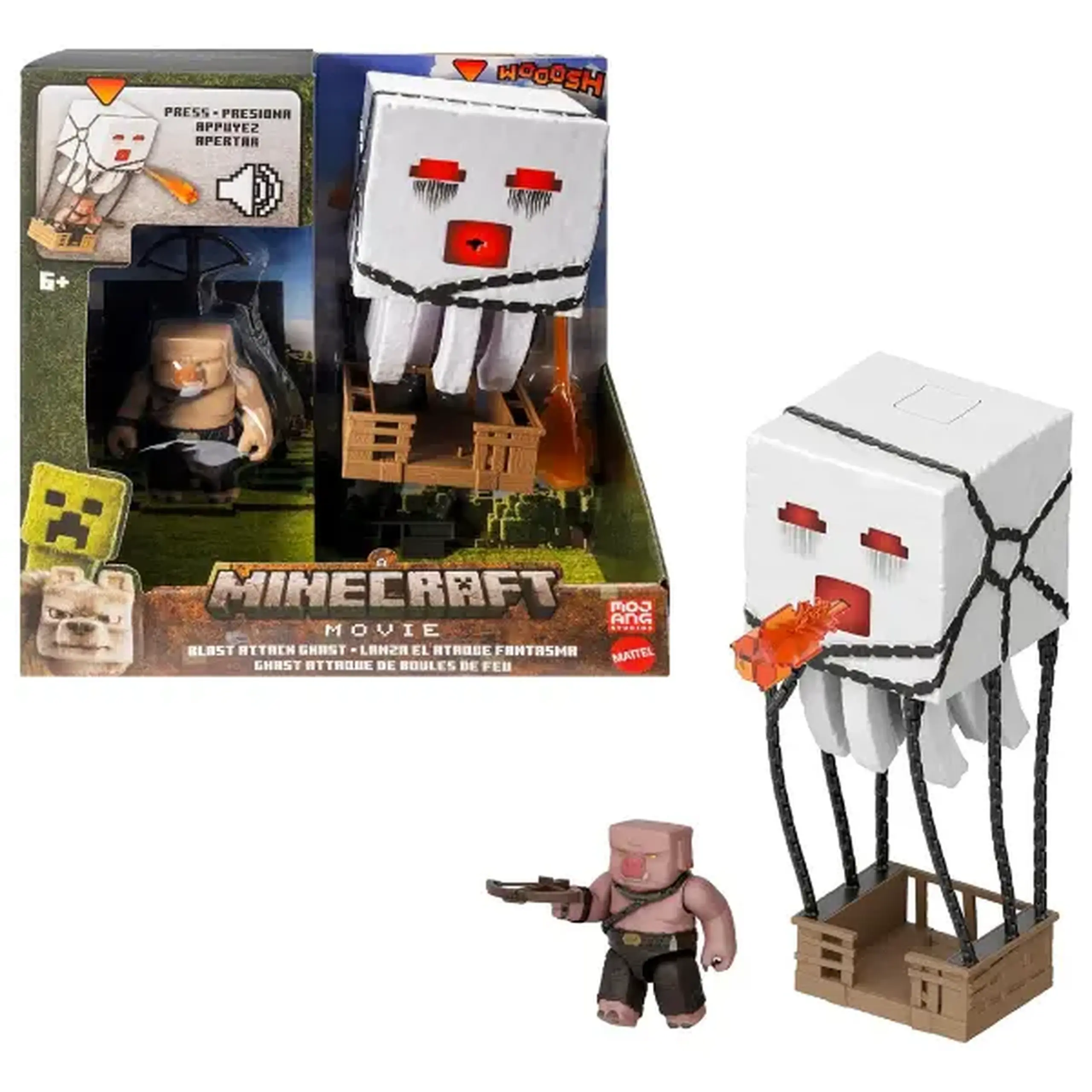 Set de joacă Minecraft Movie — Fantoma cu atac (lumini, sunete, proiectil) + figurina piglin