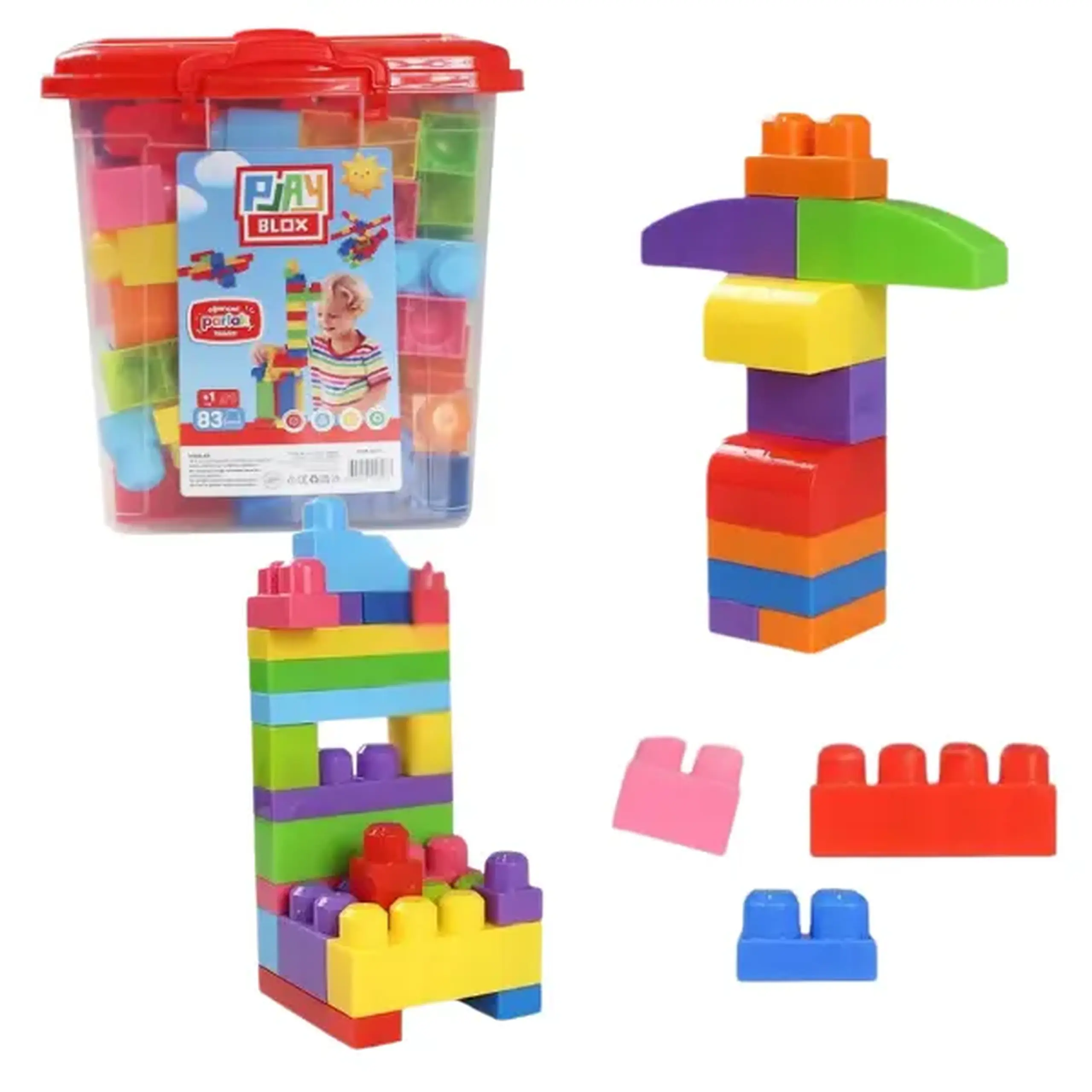 Set de construcție Găleată cu blocuri strălucitoare "Play Blox", 83 piese