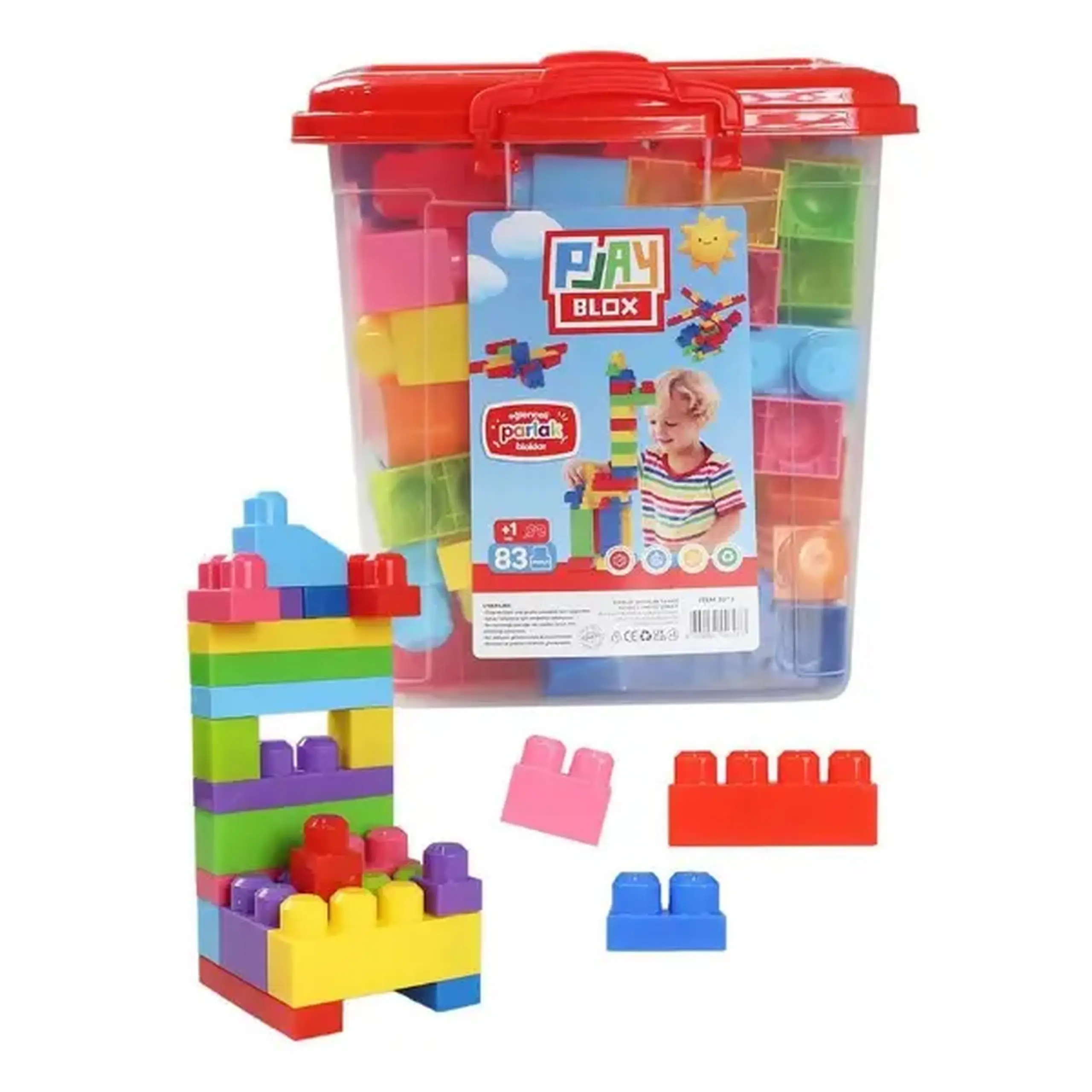 Set de construcție Găleată cu blocuri strălucitoare "Play Blox", 83 piese