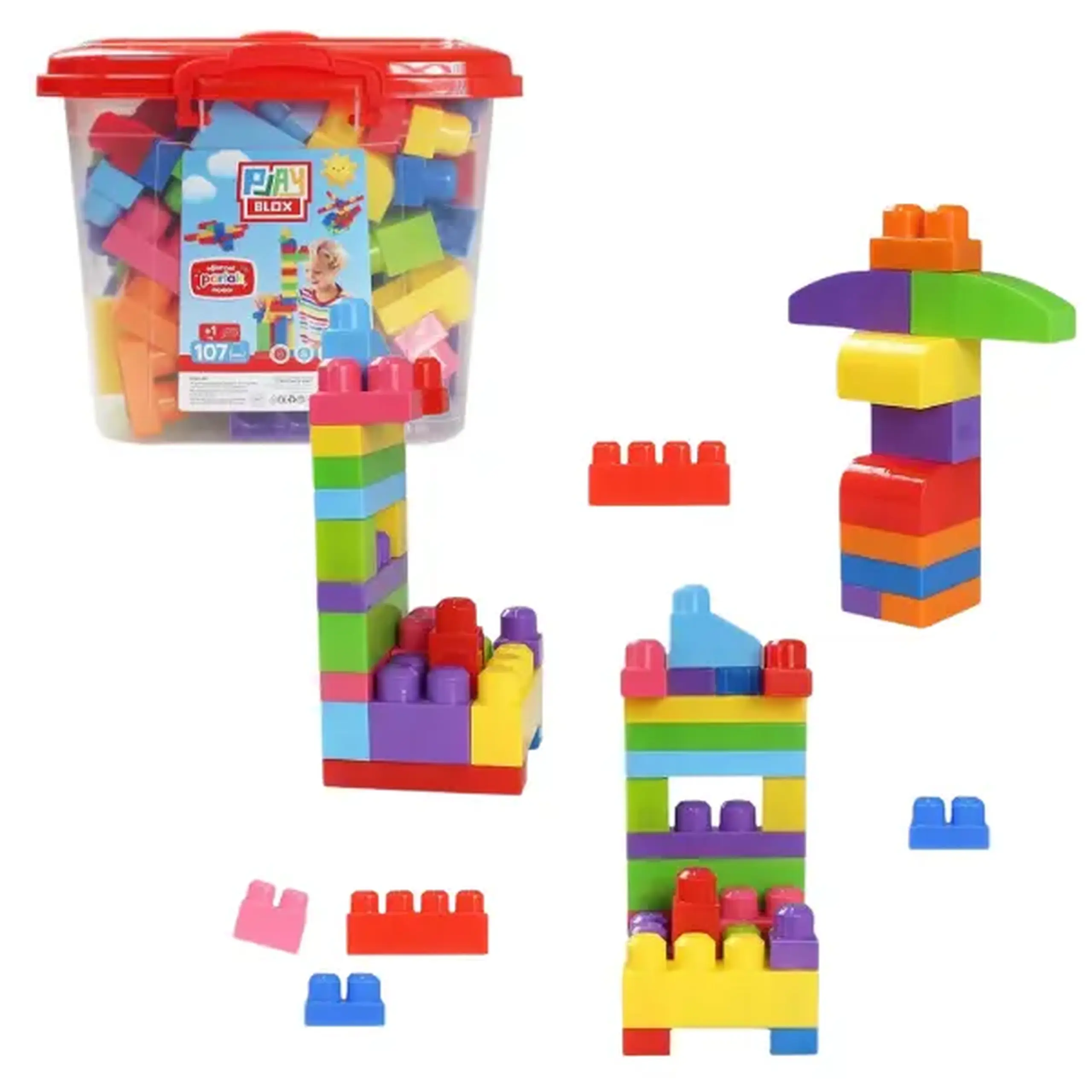 Set de construcție Găleată cu blocuri strălucitoare "Play Blox", 107 piese