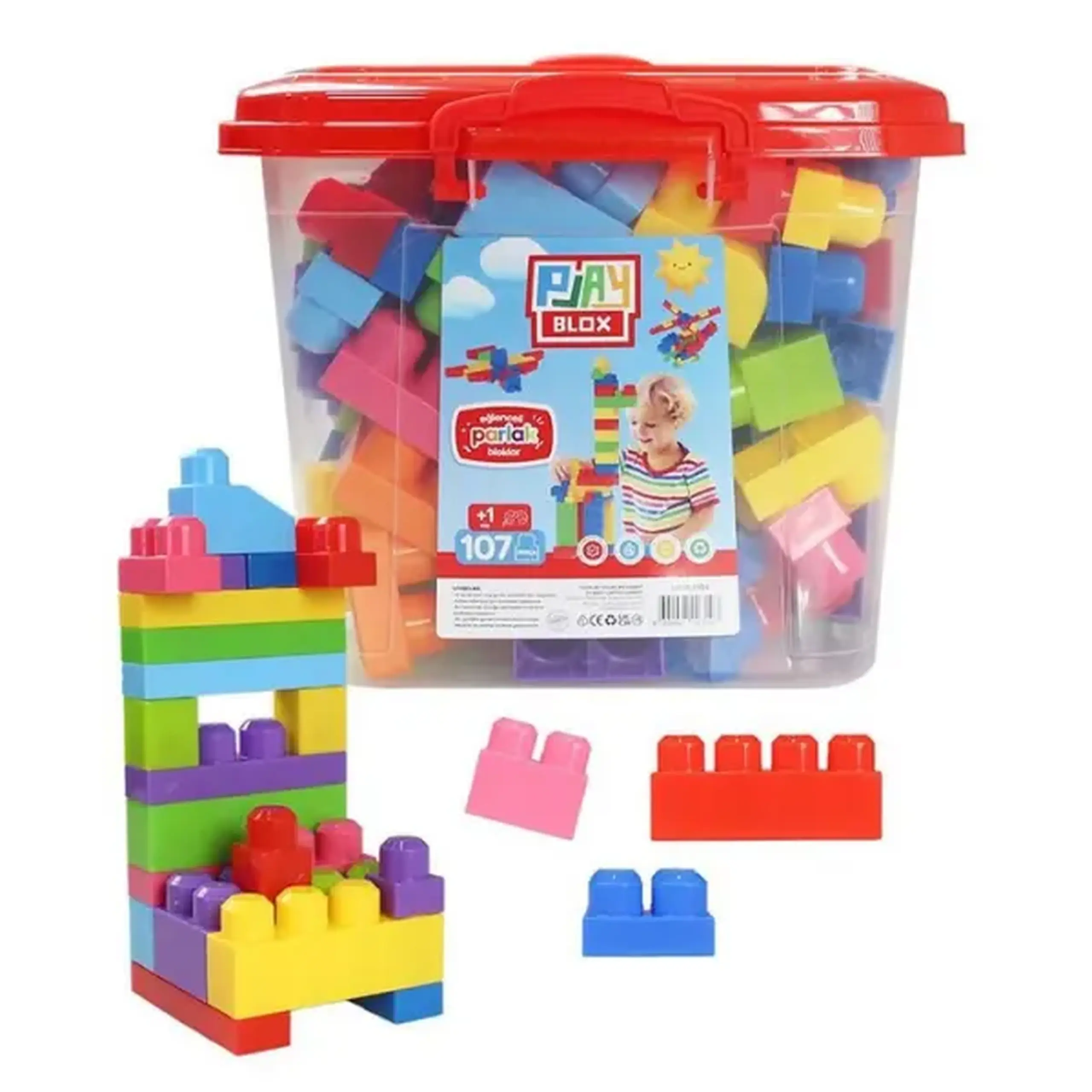 Set de construcție Găleată cu blocuri strălucitoare "Play Blox", 107 piese