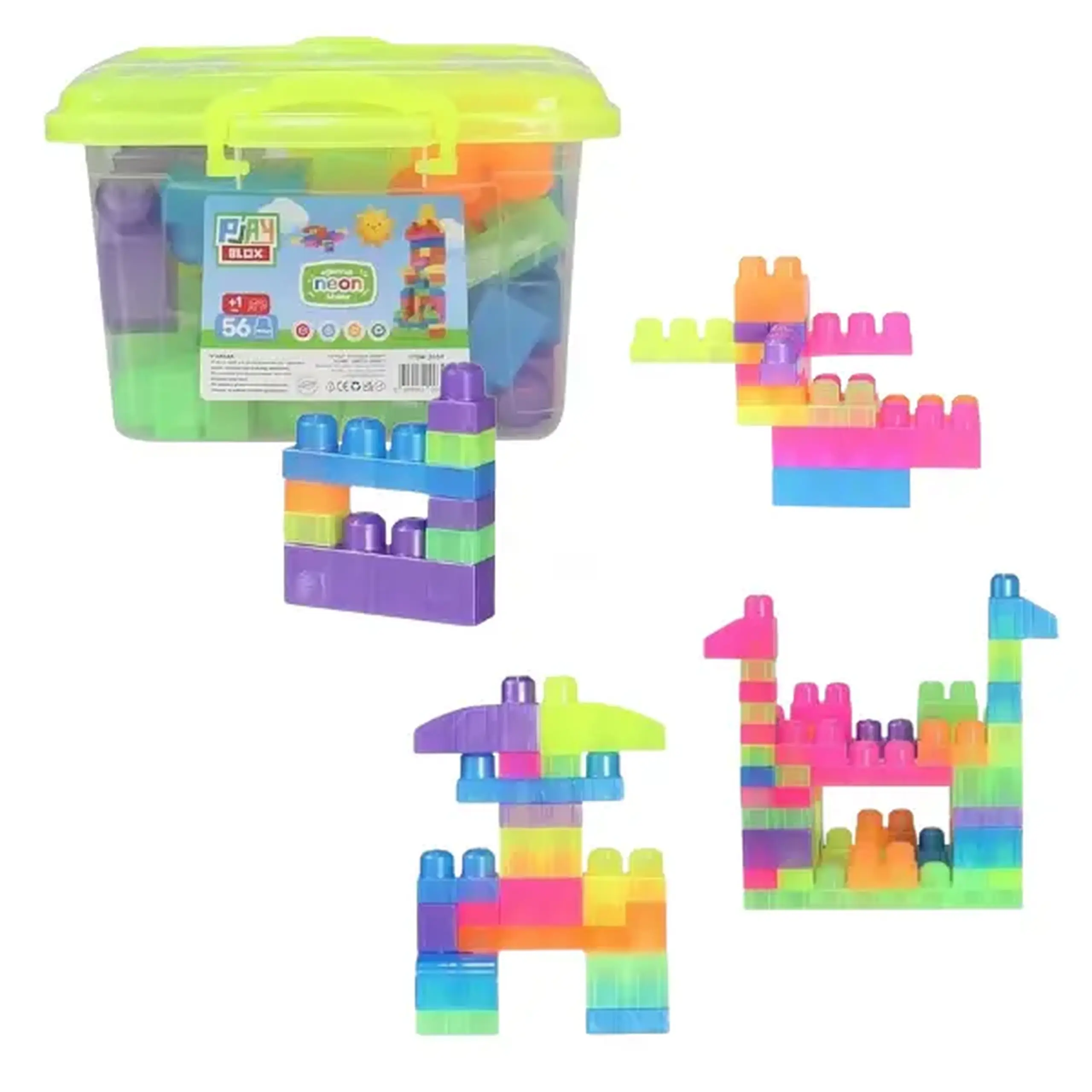 Set de construcție Găleată cu blocuri neon "Play Blox", 56 piese