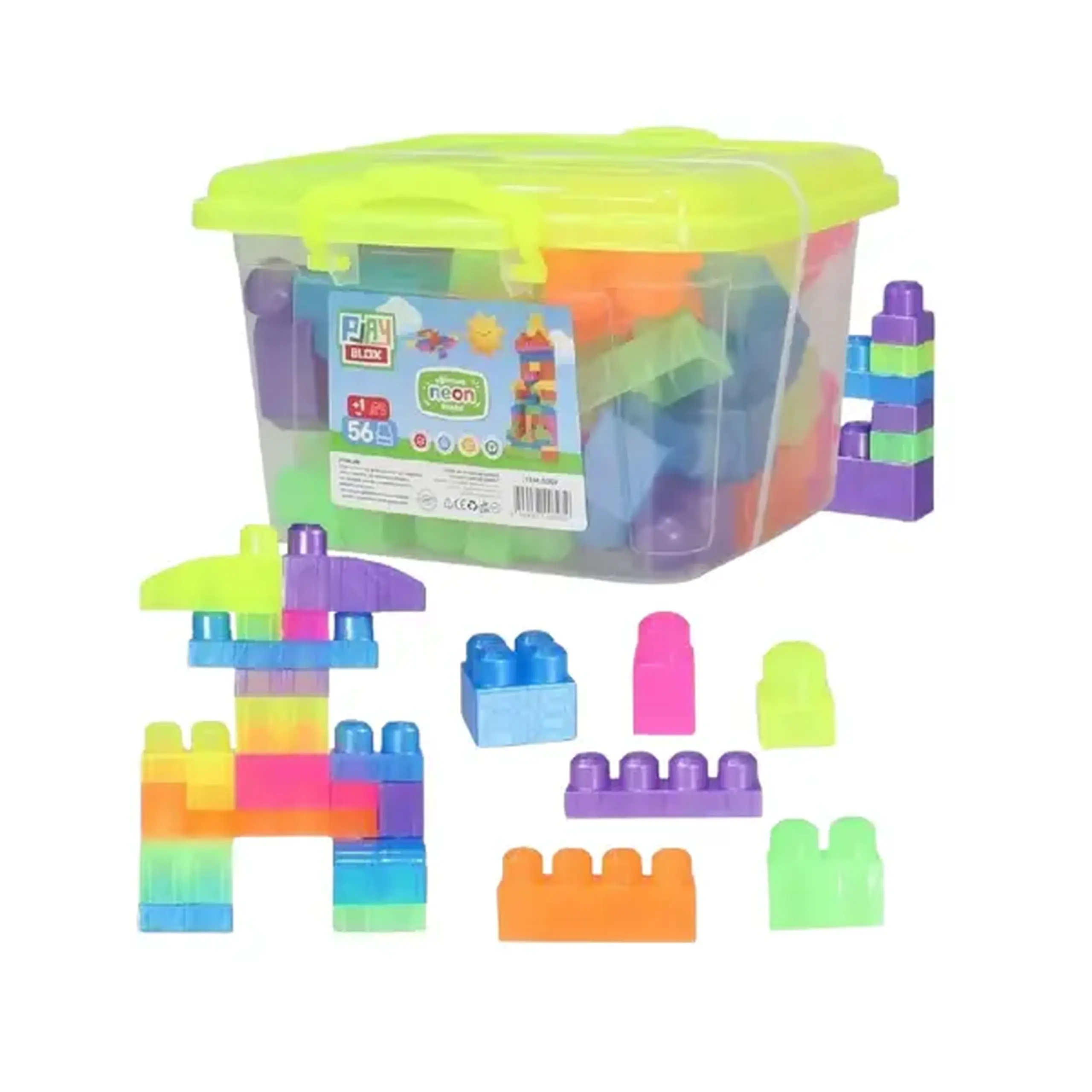 Set de construcție Găleată cu blocuri neon "Play Blox", 56 piese