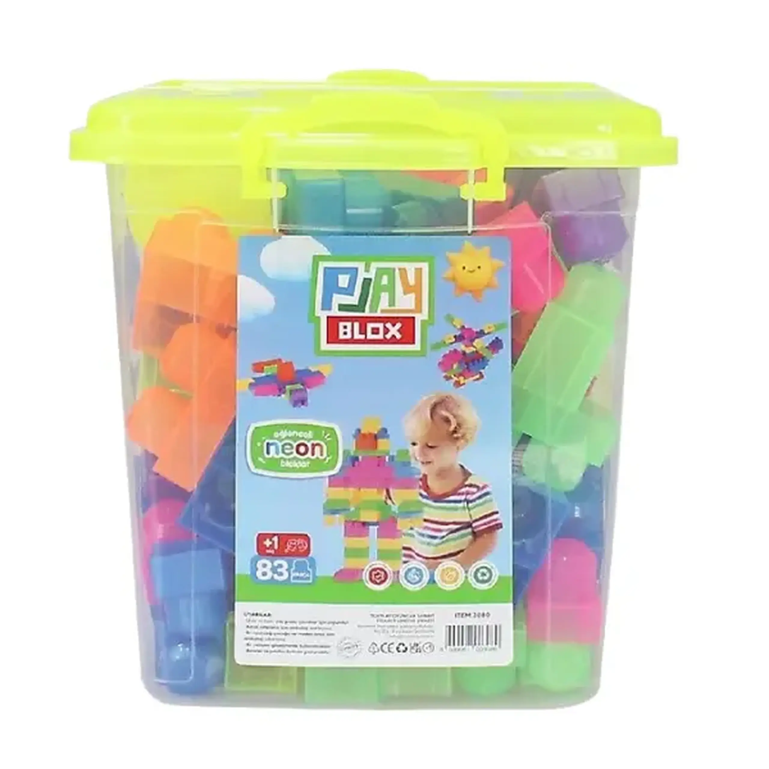 Set de construcție Găleată cu blocuri neon "Play Blox", 83 piese