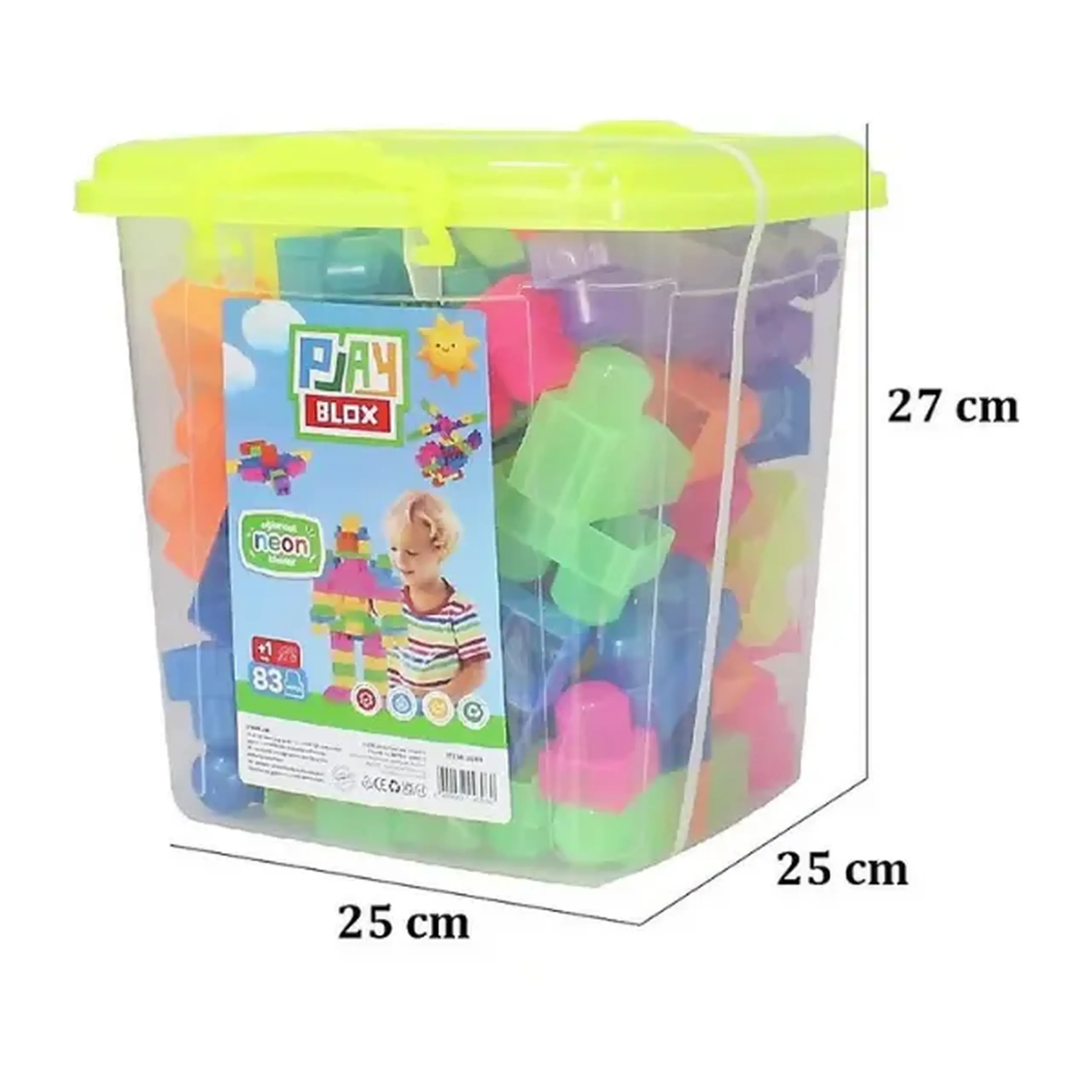 Set de construcție Găleată cu blocuri neon "Play Blox", 83 piese