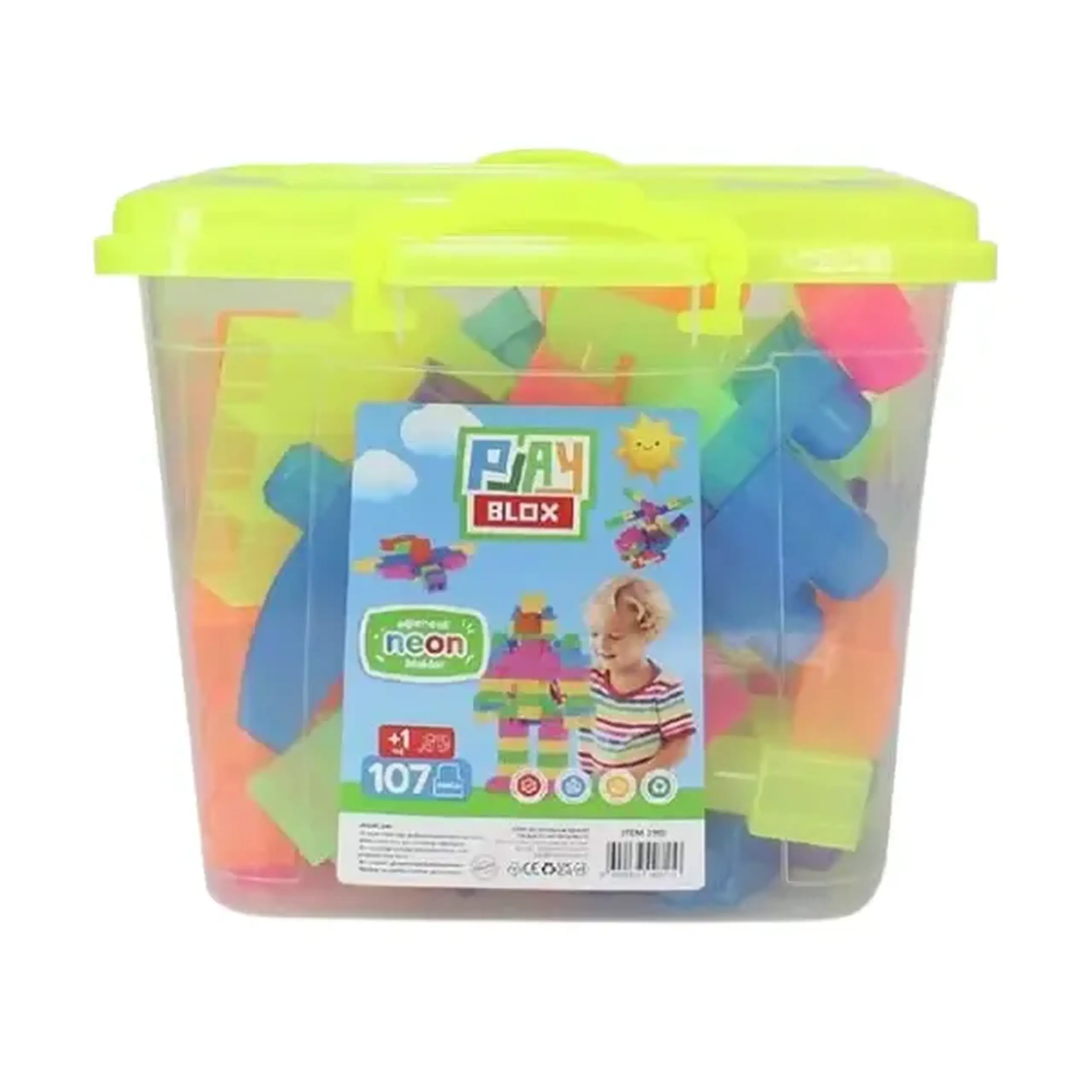 Set de construcție Găleată cu blocuri neon "Play Blox", 107 piese