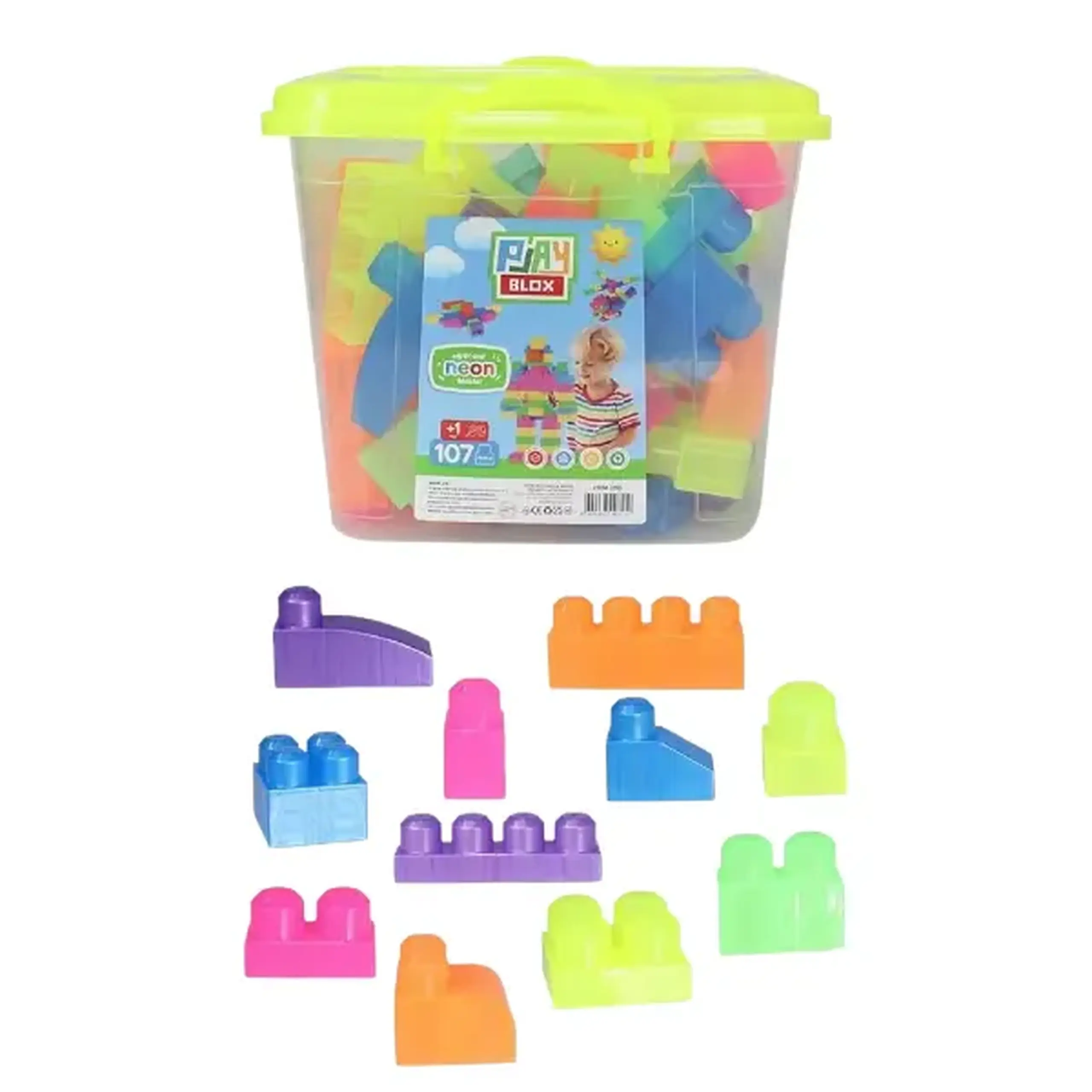 Set de construcție Găleată cu blocuri neon "Play Blox", 107 piese