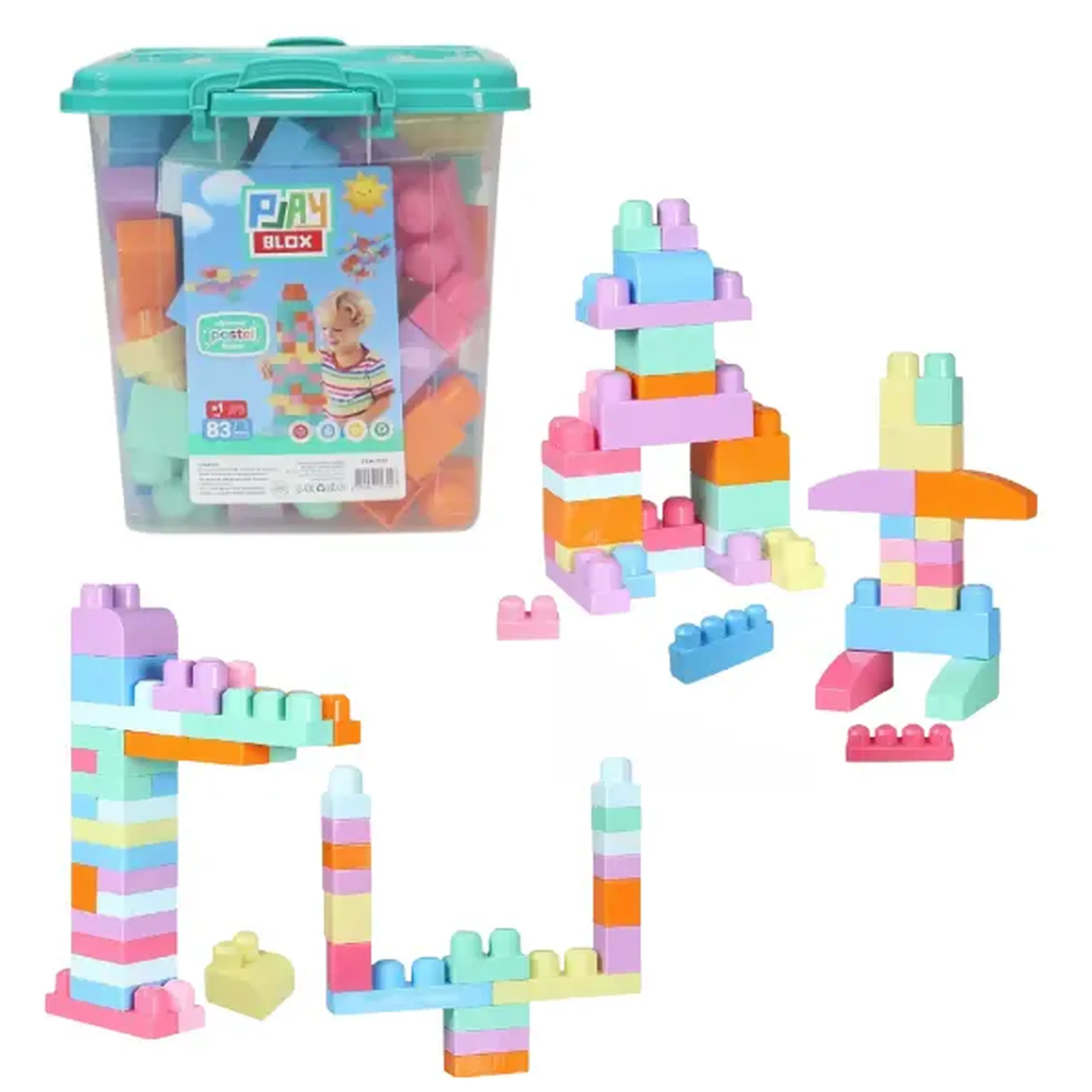 Set de construcție Găleată cu blocuri pastel "Play Blox", 83 piese