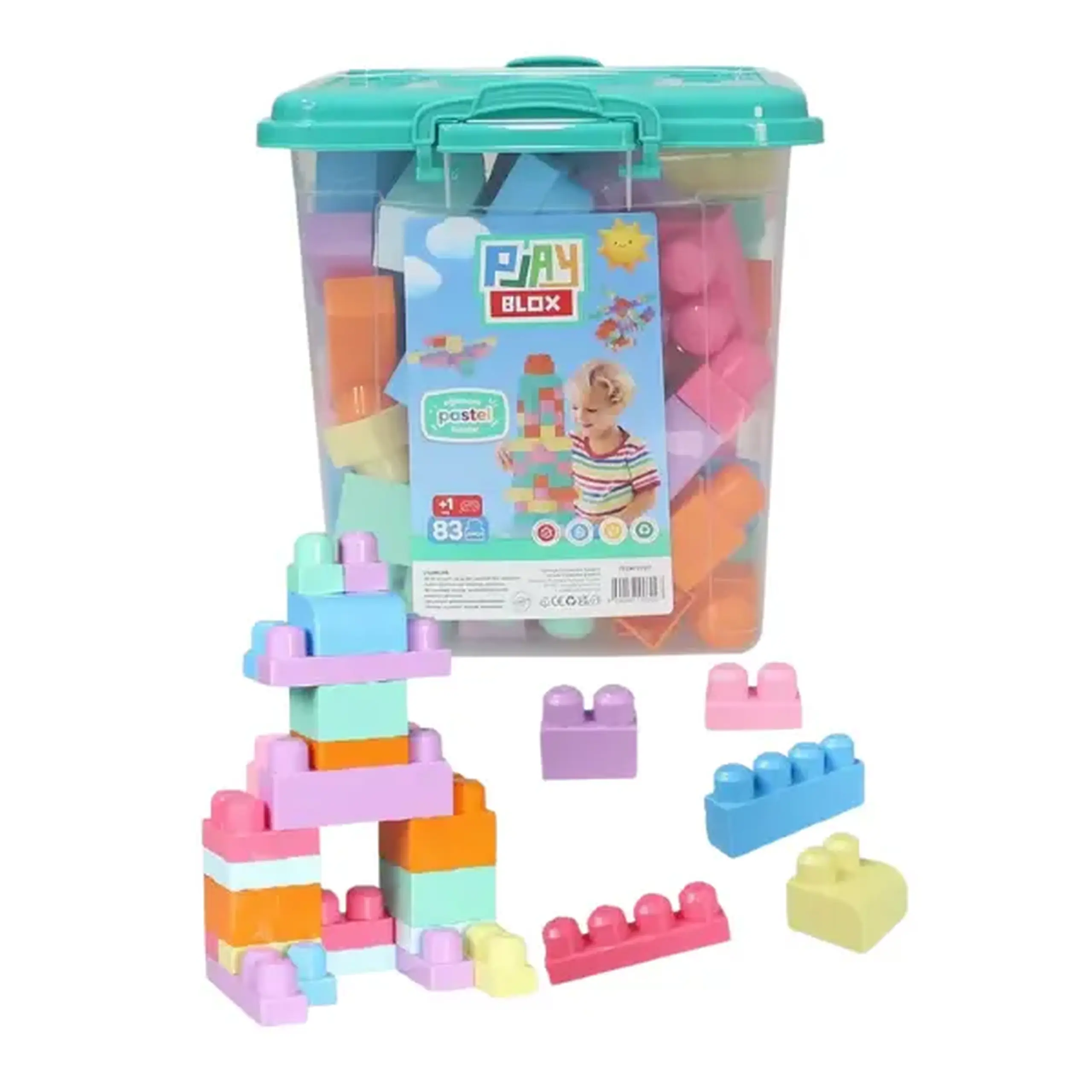 Set de construcție Găleată cu blocuri pastel "Play Blox", 83 piese