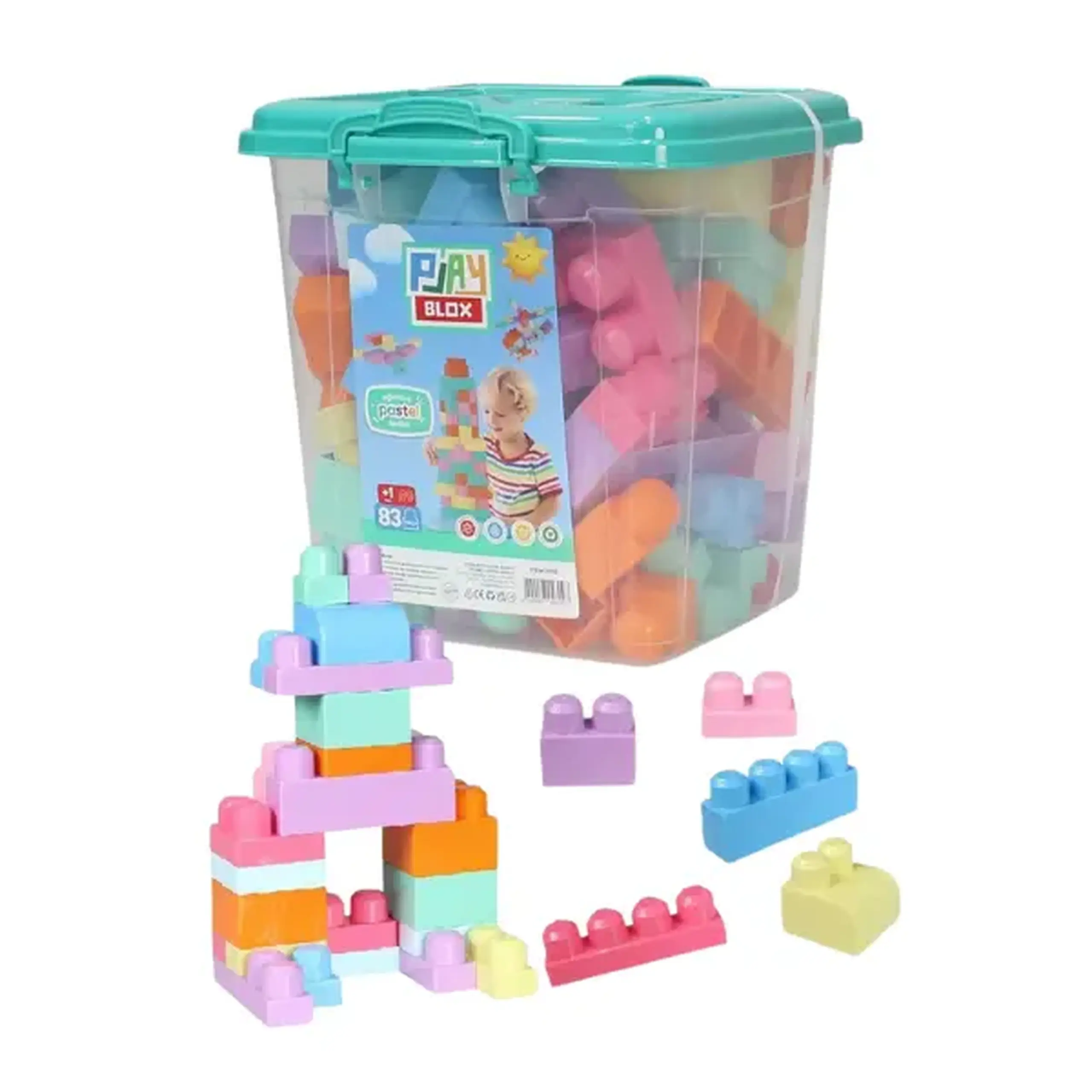 Set de construcție Găleată cu blocuri pastel "Play Blox", 83 piese