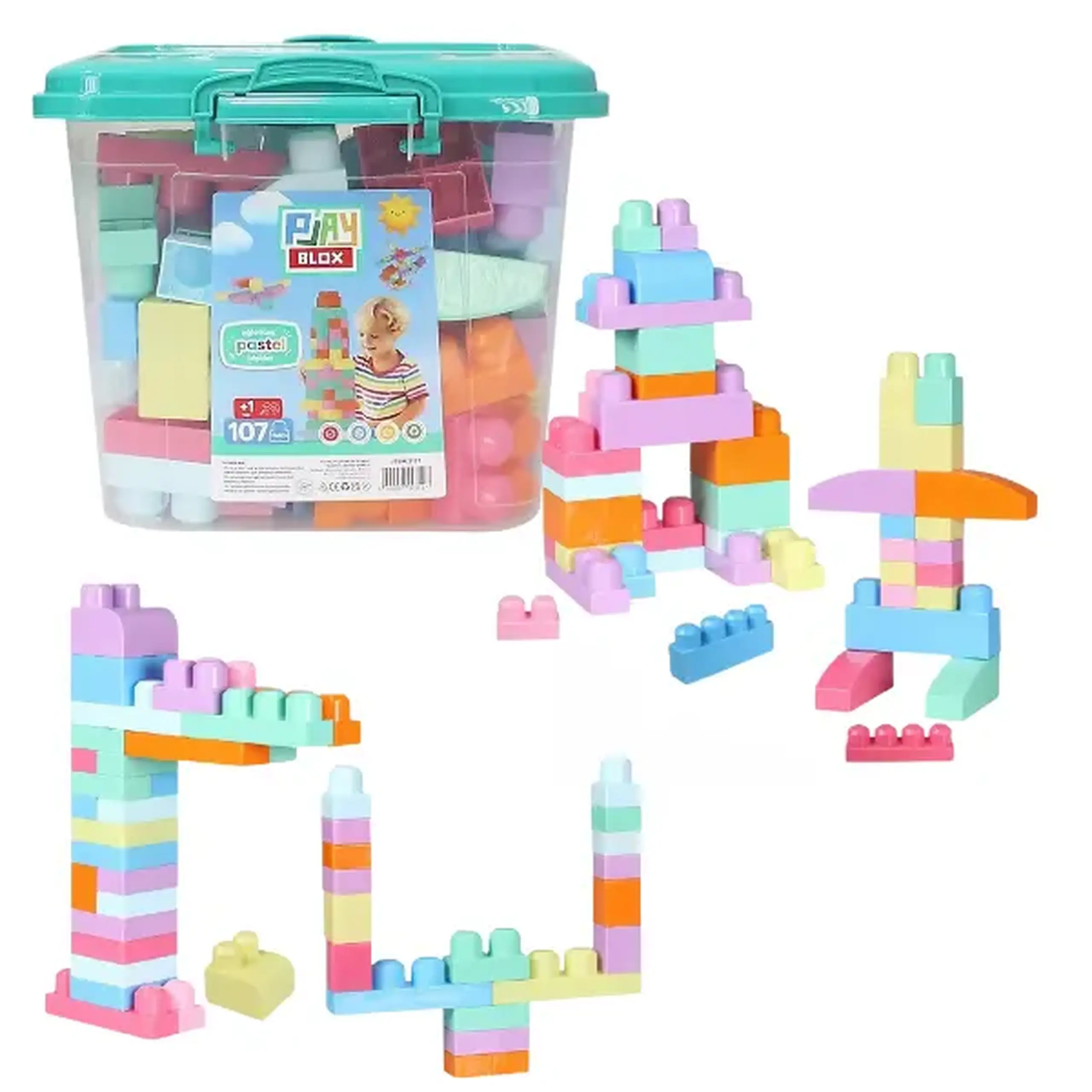 Set de construcție Găleată cu blocuri pastel "Play Blox", 107 piese