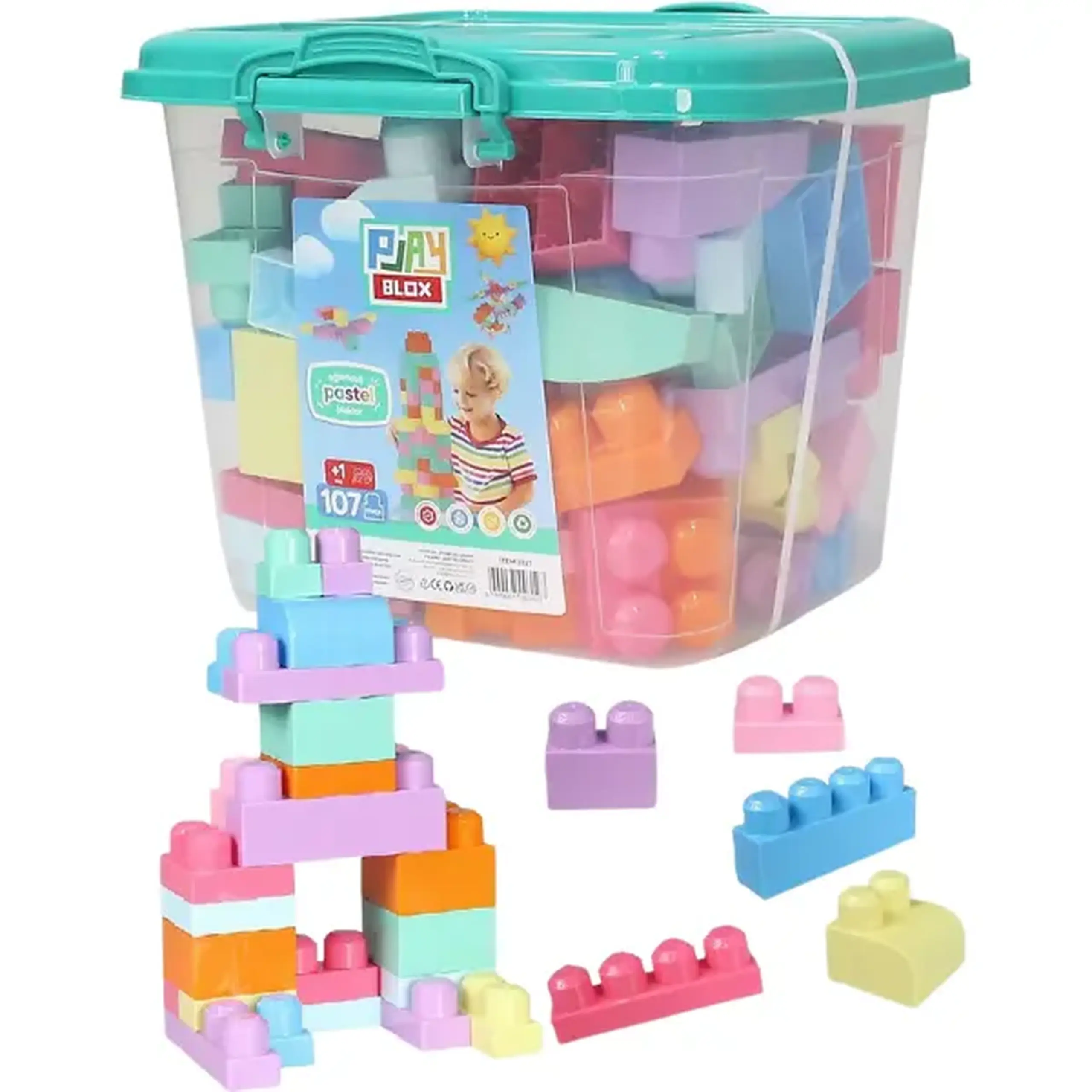 Set de construcție Găleată cu blocuri pastel "Play Blox", 107 piese