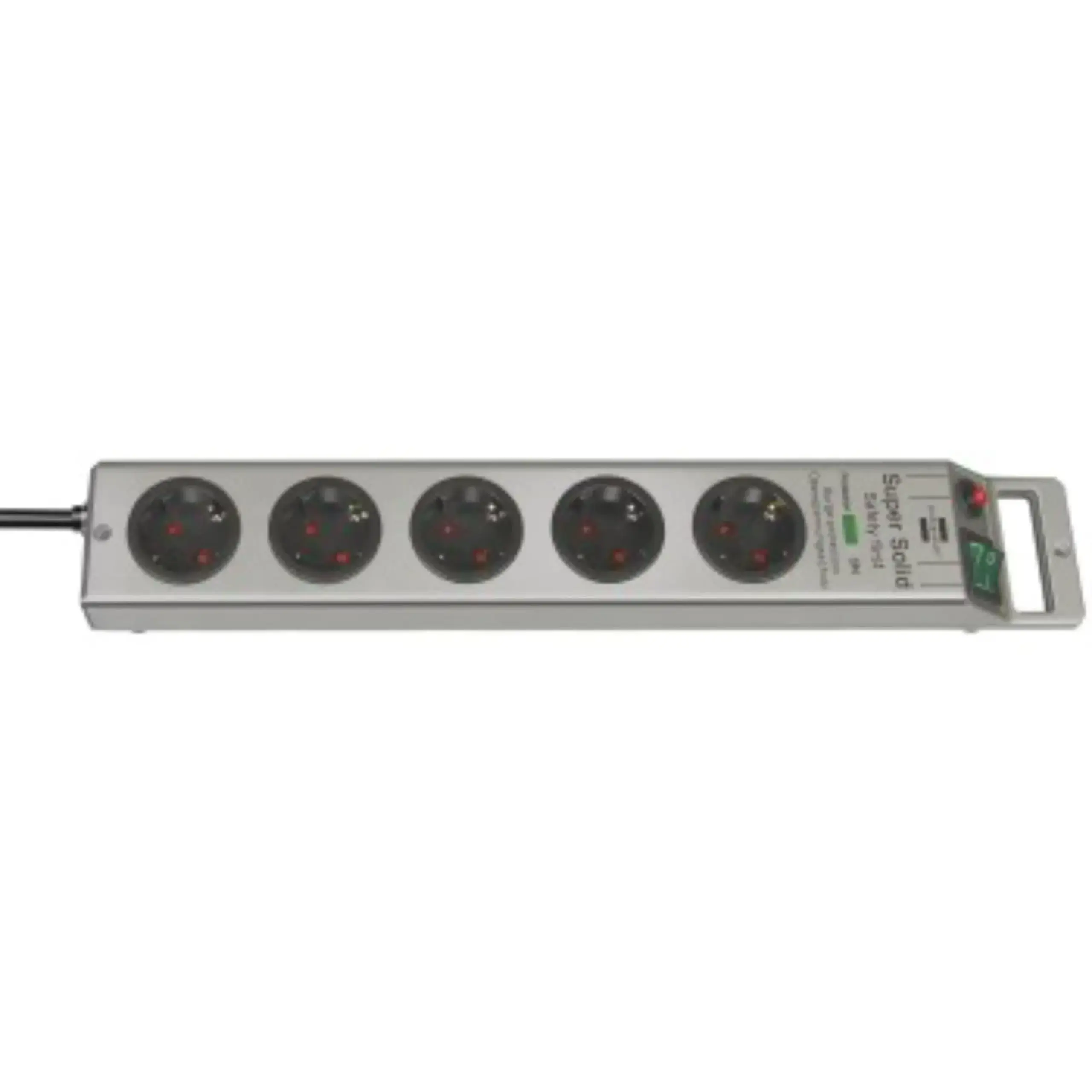 Prelungitor Brennenstuhl Solid, 5 prize, impamantare, switch, 3680W, 2.5m, argintiu