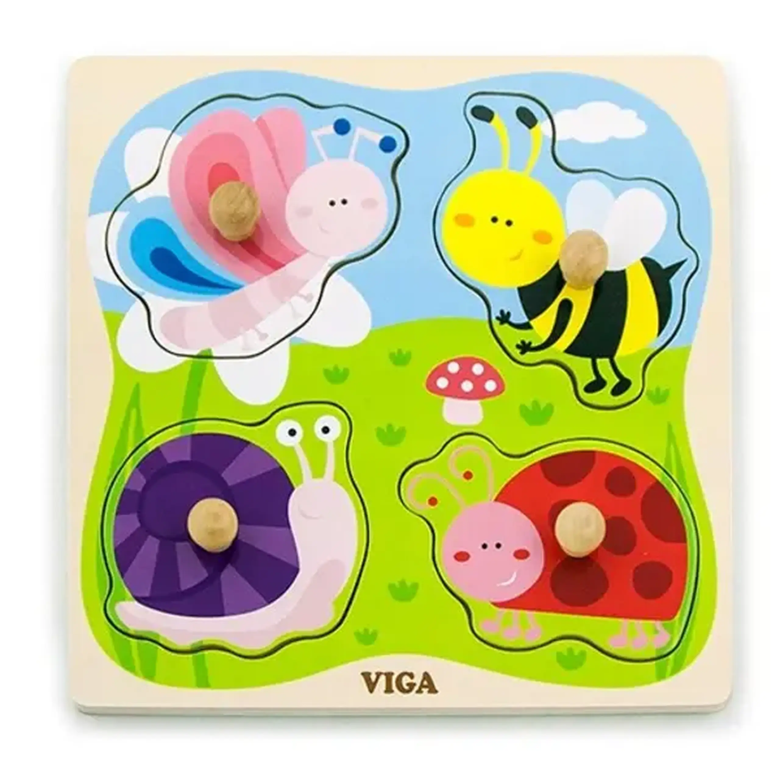 Puzzle din lemn cu buton „Insecte”