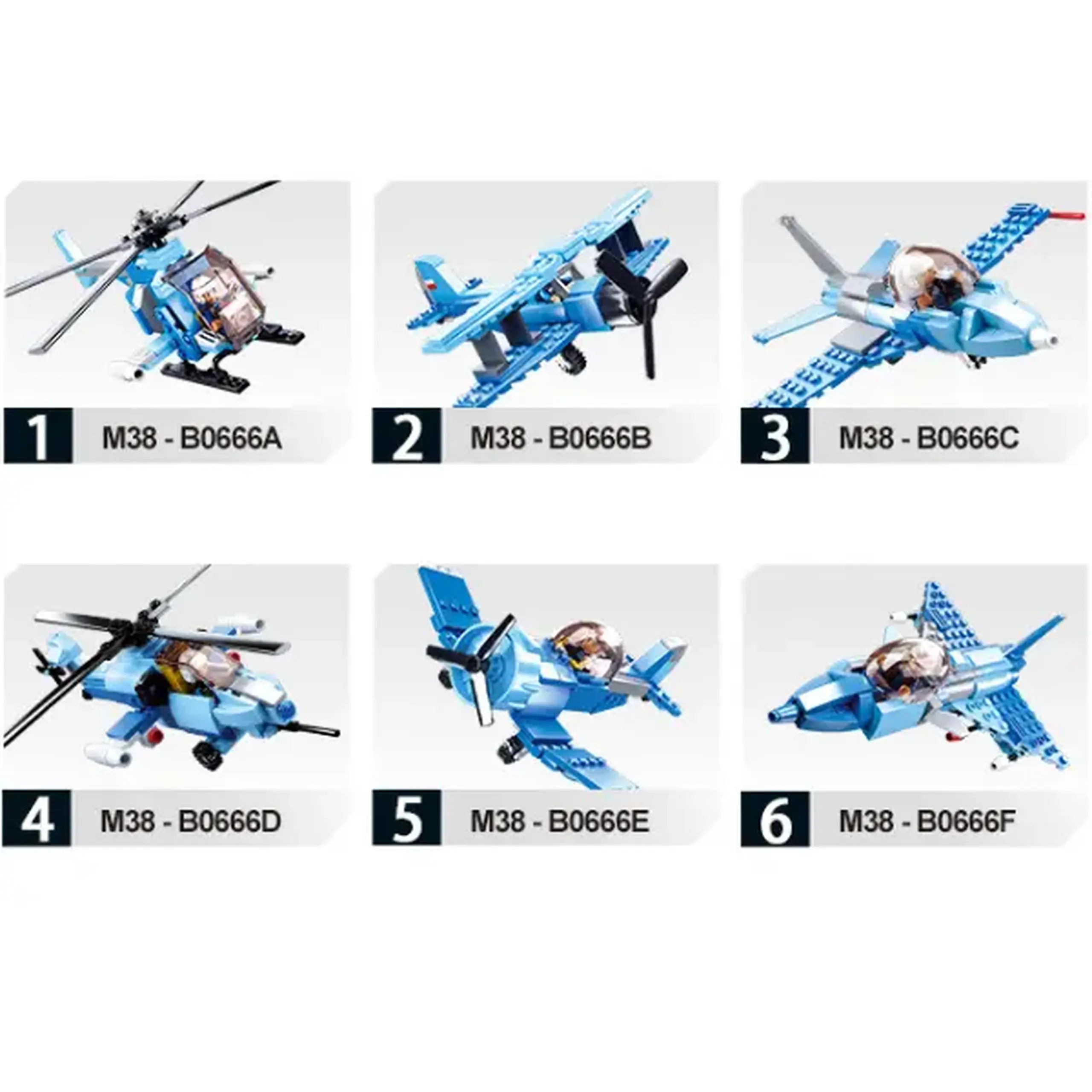 Set de construcție ”Avion de luptă”, 6 modele, de la 101 pînă la 129 elem.