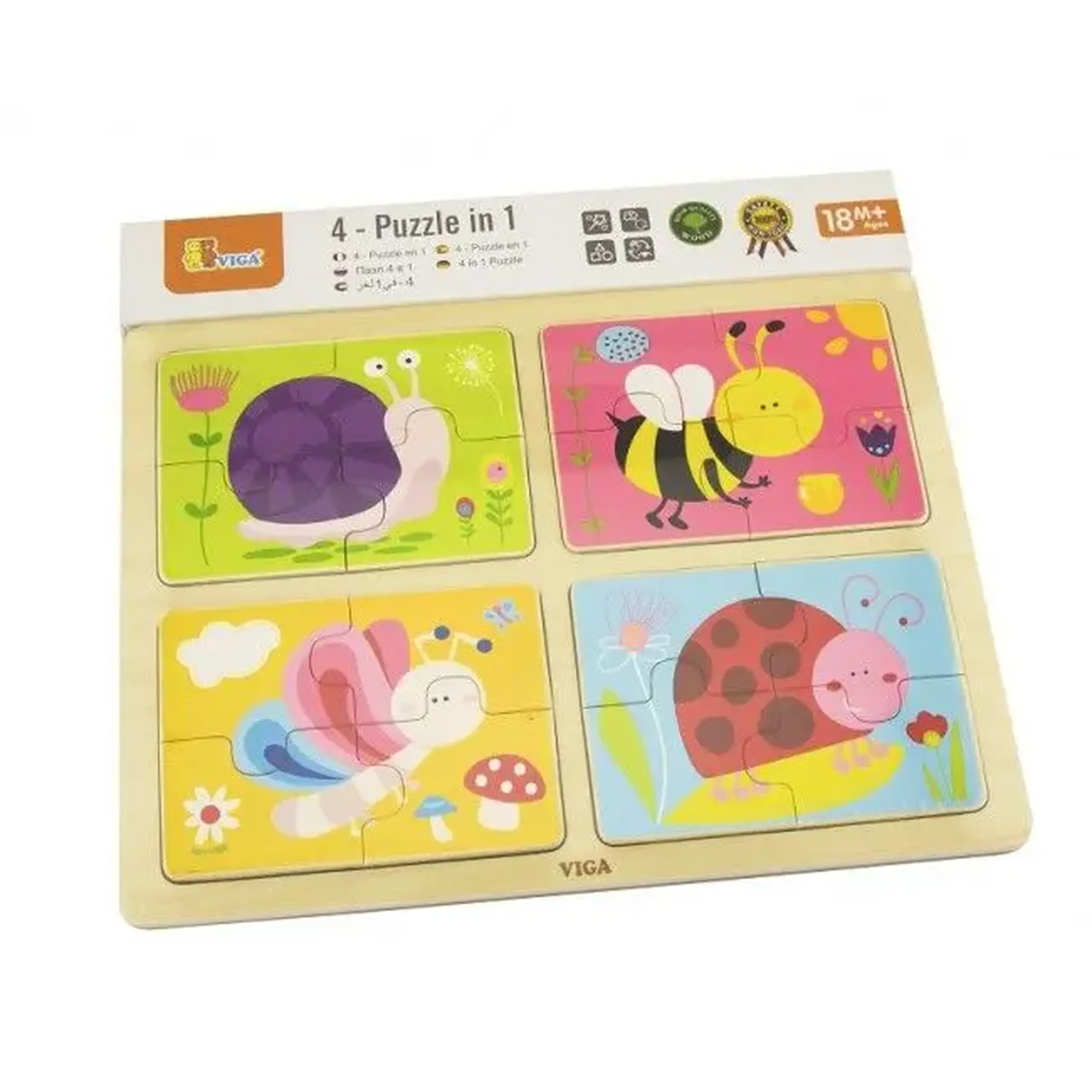 Puzzle din lemn 4 în 1 „Insecte”
