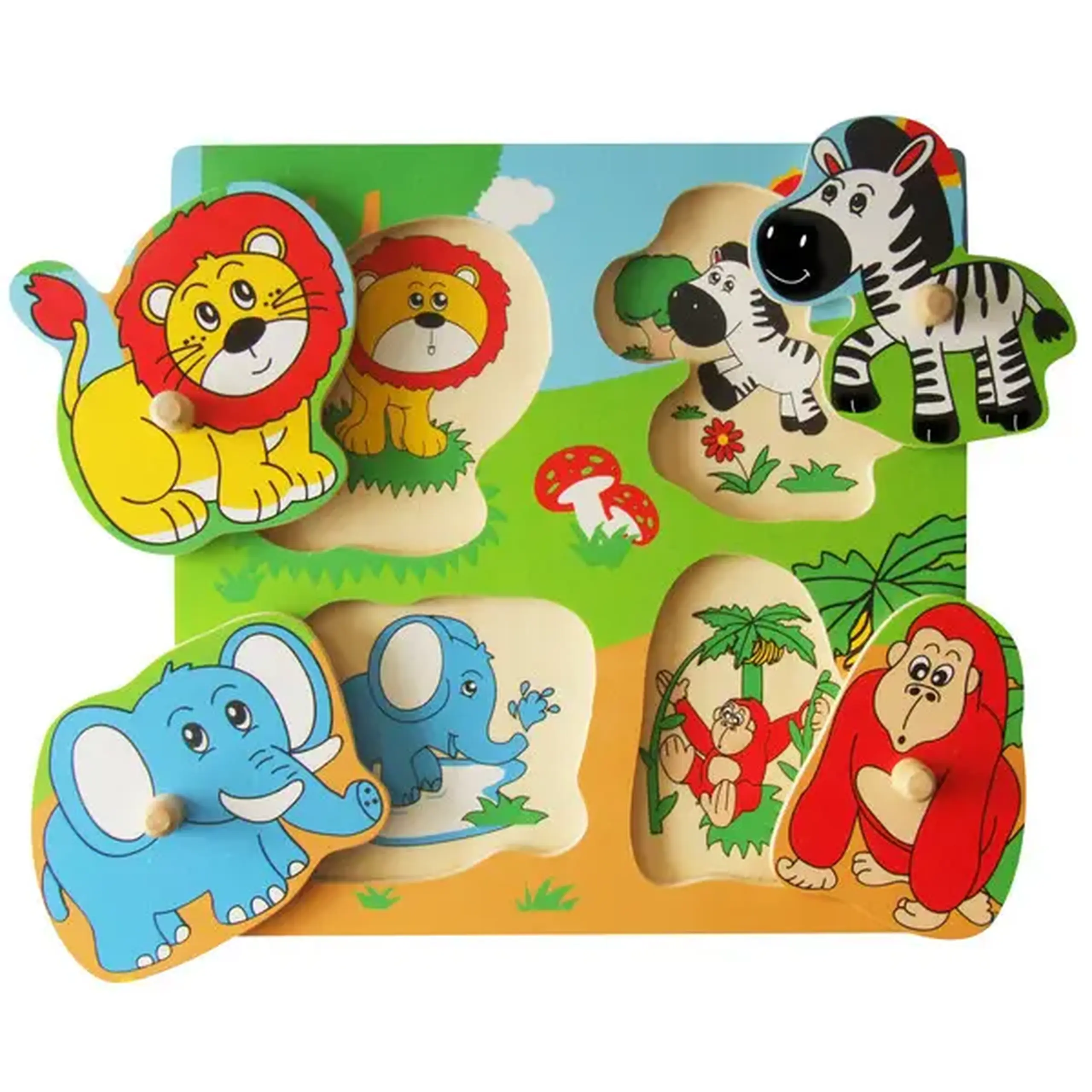 Puzzle din lemn cu buton „Animale sălbatice”
