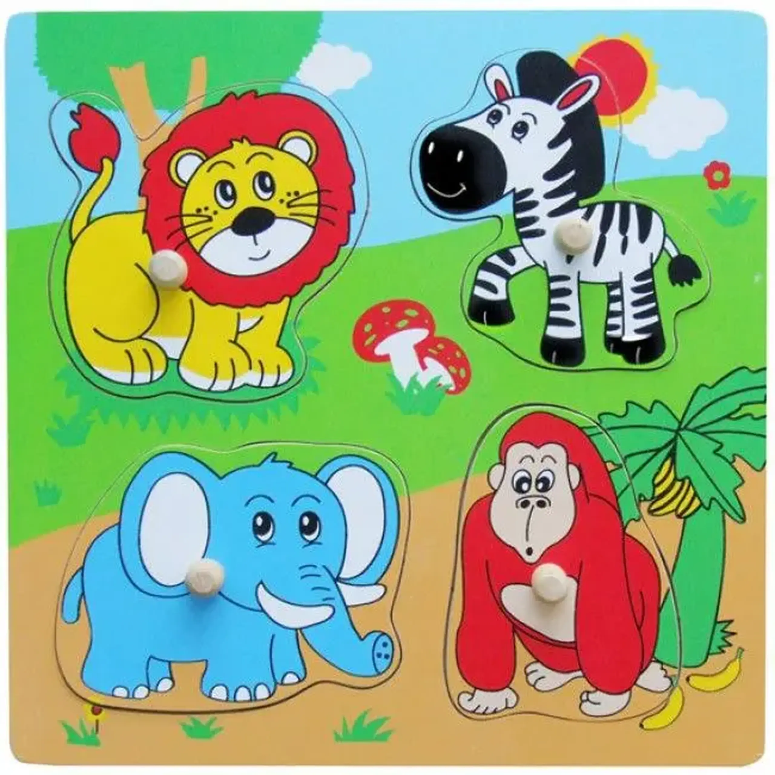 Puzzle din lemn cu buton „Animale sălbatice”
