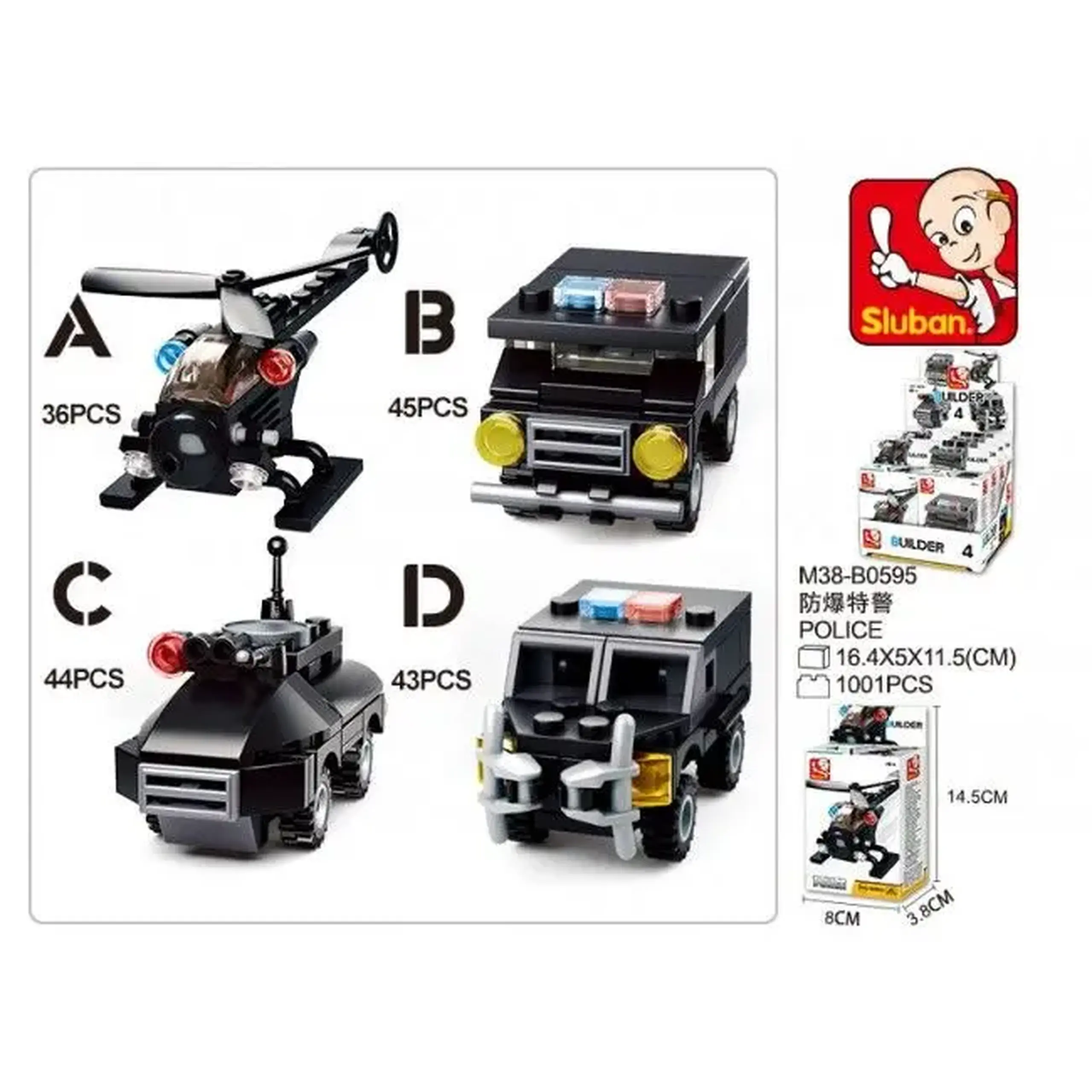 Set de construcție ”Transportul poliției”, 4 modele, de la 35 pînă la 43 elem.