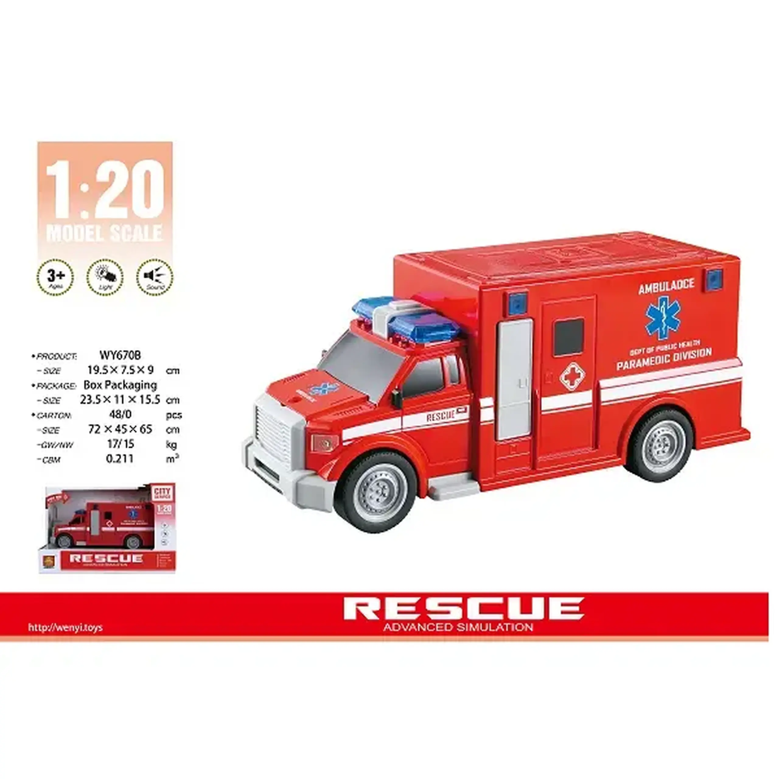 1:20 Ambulanță cu fricțiune (lumini /sunete)