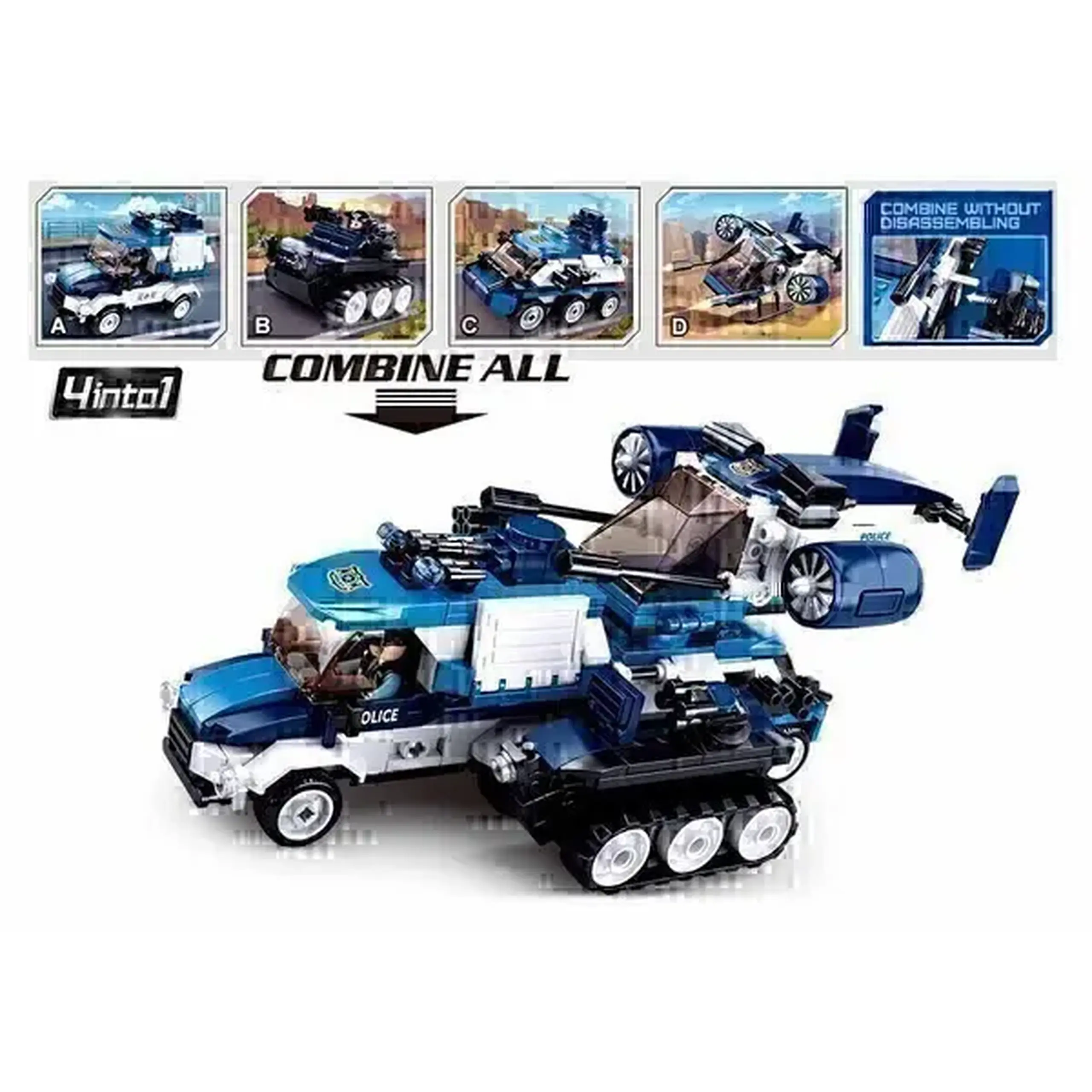 CONSTRUCTOR POLICE 4 INTO 1, 4 modele, de la 105 pînă la 116 elem.