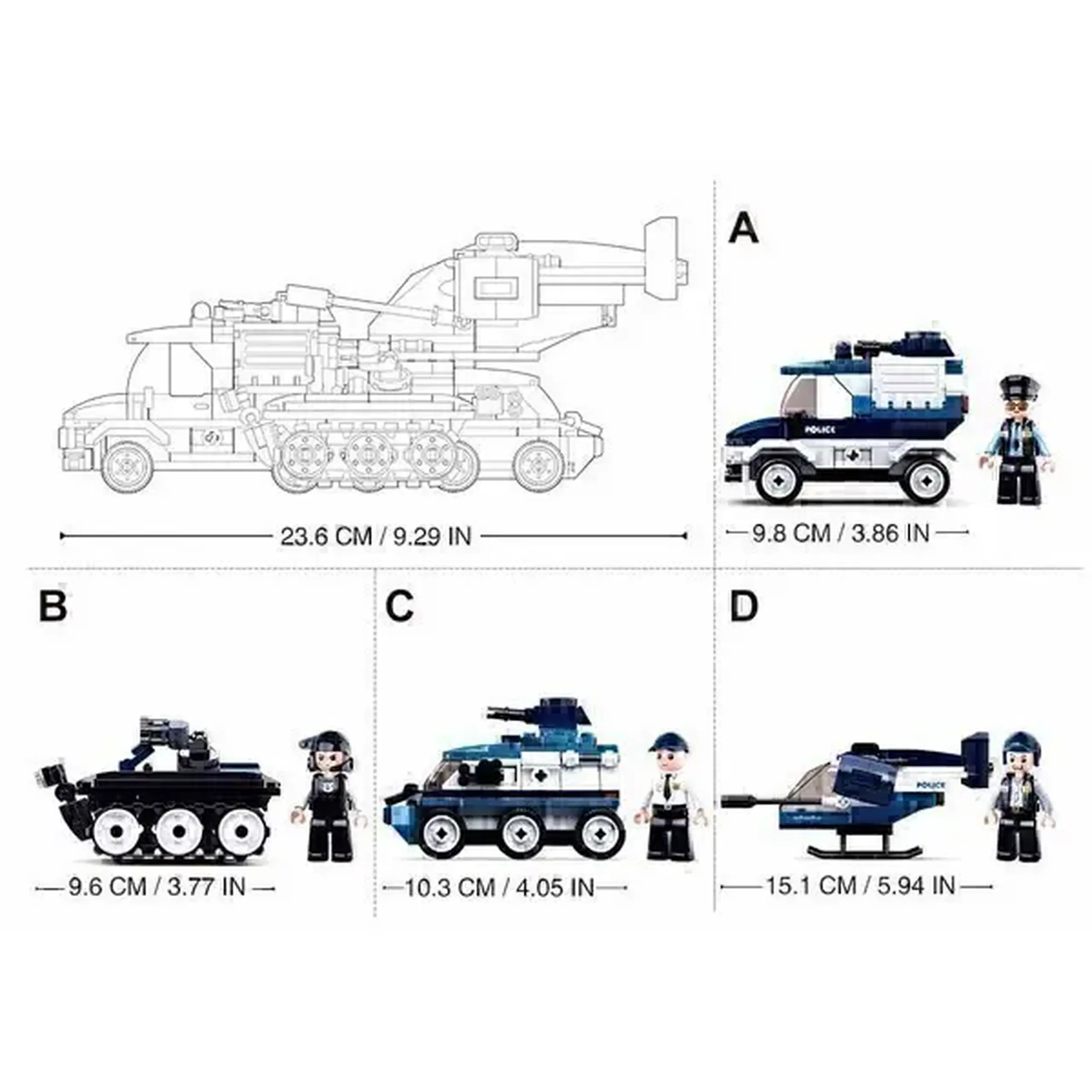 CONSTRUCTOR POLICE 4 INTO 1, 4 modele, de la 105 pînă la 116 elem.