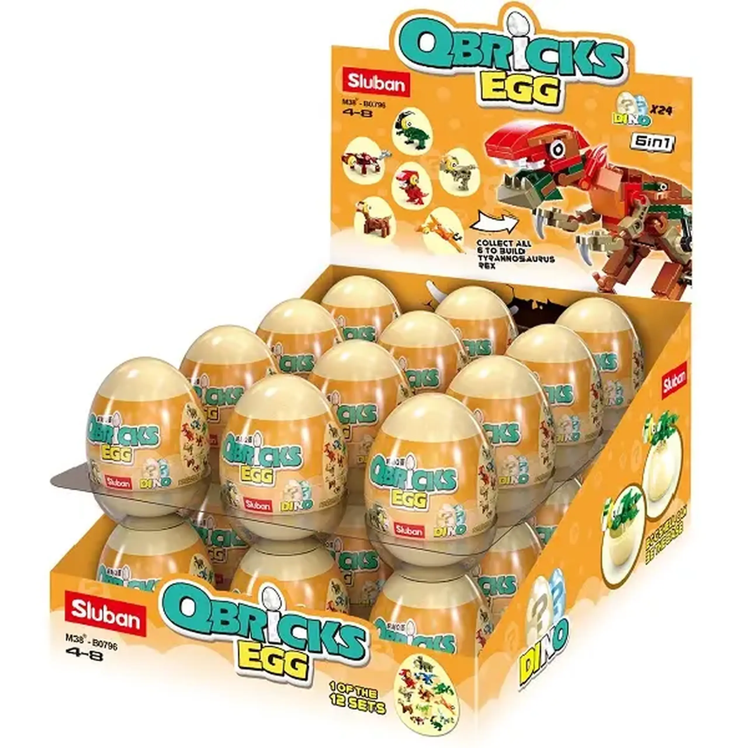 CONSTRUCTOR QBRICKS — Egg Dino, 12 modele, de la 40 pînă la 50 elem.