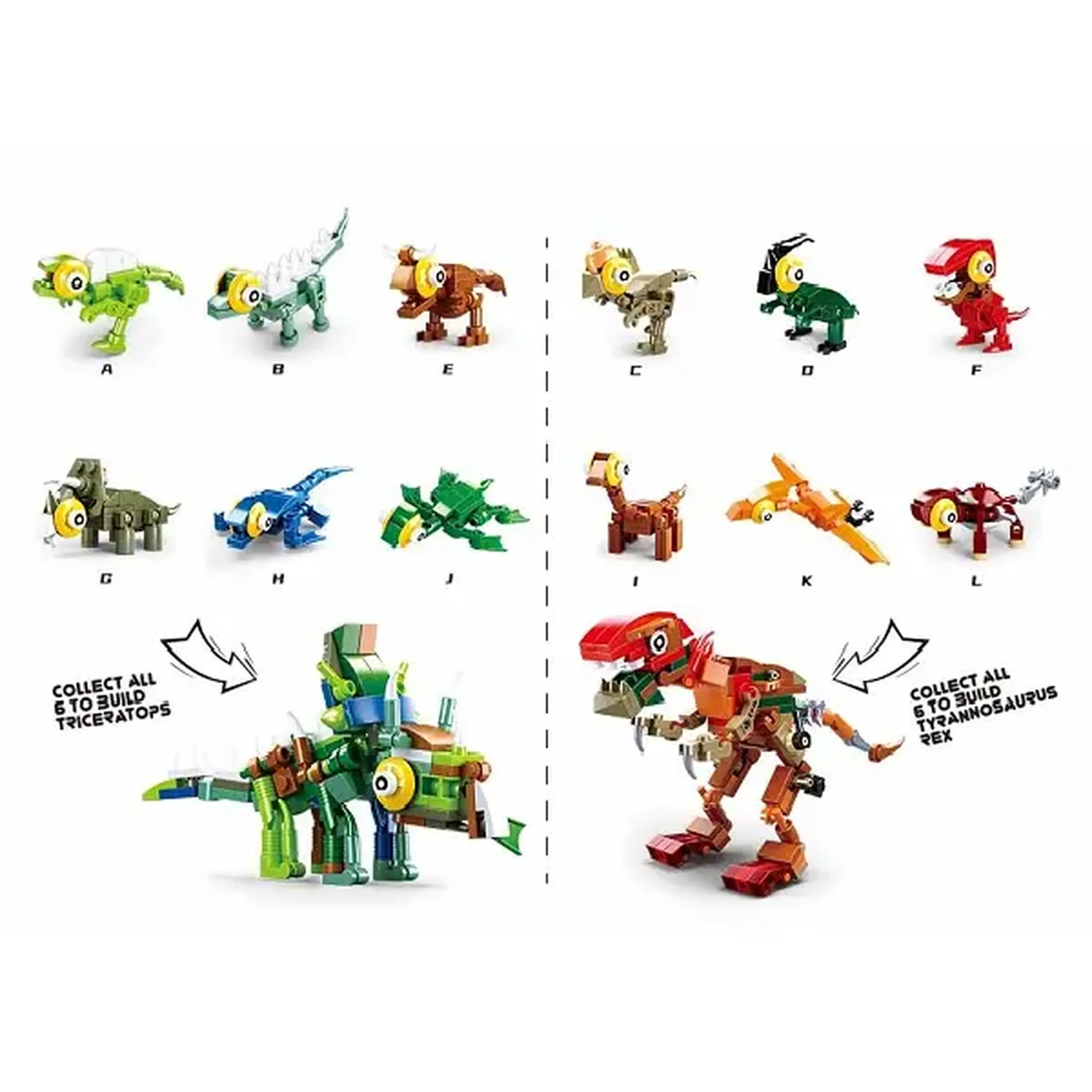 CONSTRUCTOR QBRICKS — Egg Dino, 12 modele, de la 40 pînă la 50 elem.