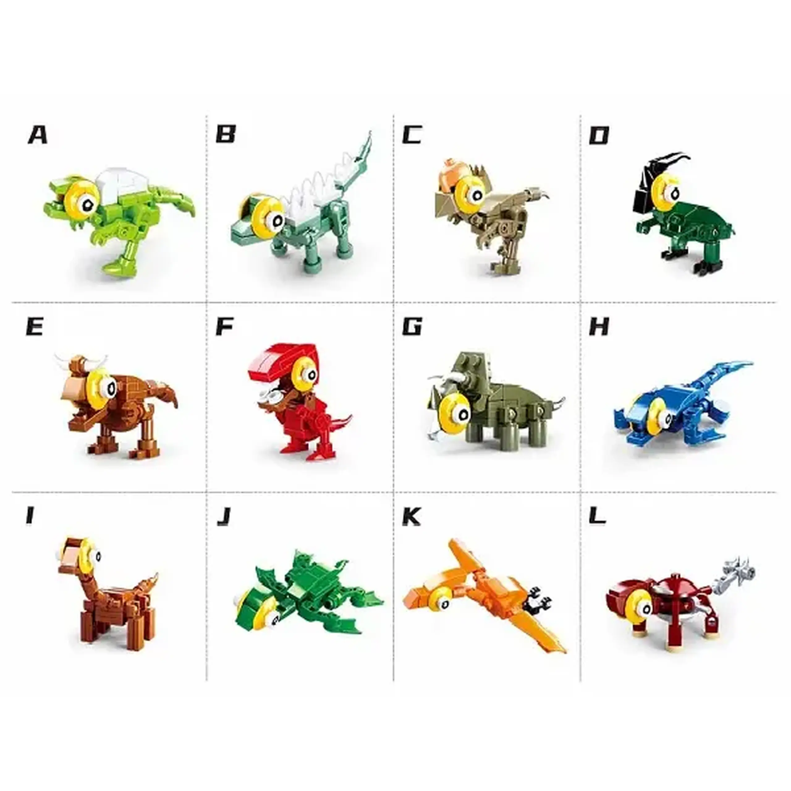 CONSTRUCTOR QBRICKS — Egg Dino, 12 modele, de la 40 pînă la 50 elem.