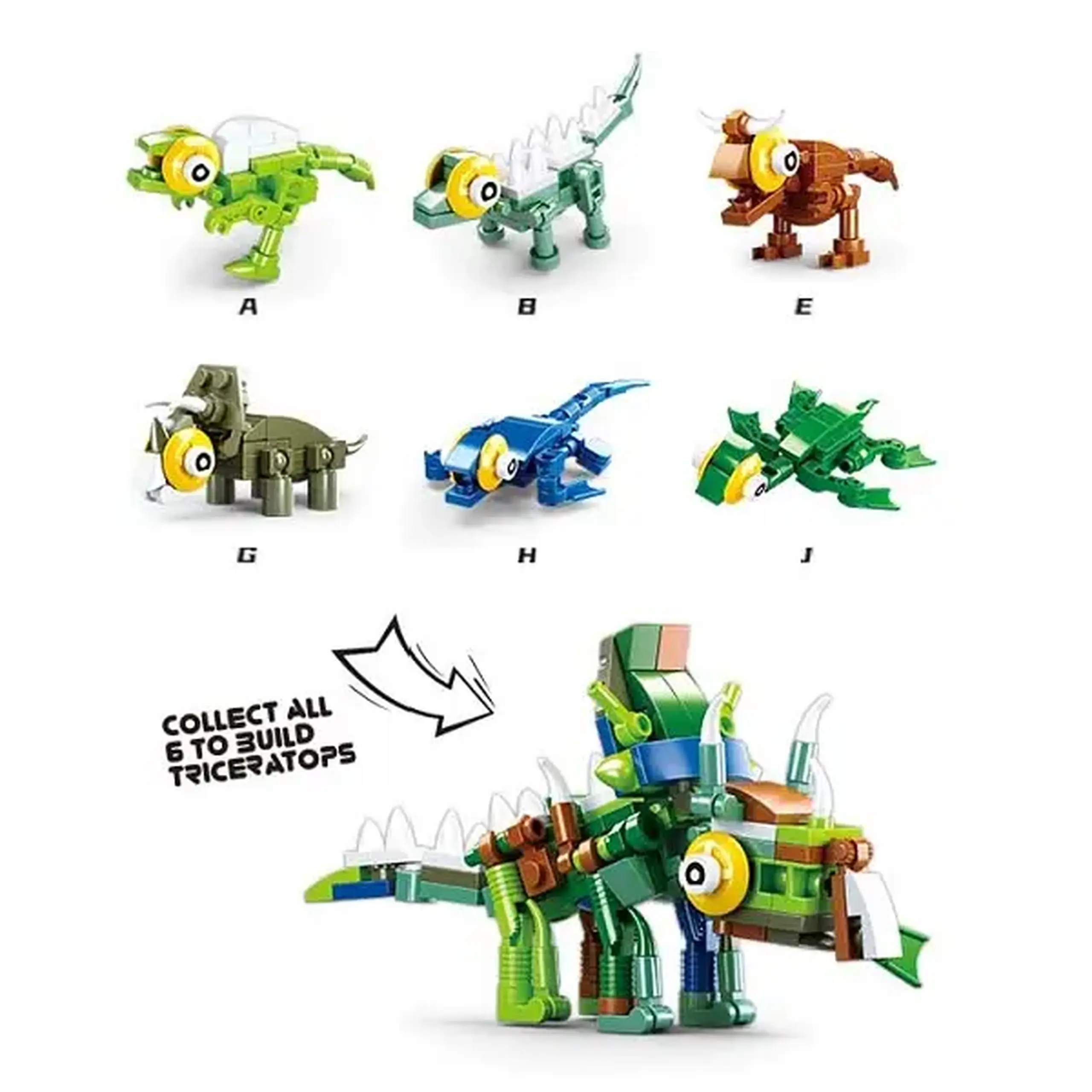 CONSTRUCTOR QBRICKS — Egg Dino, 12 modele, de la 40 pînă la 50 elem.