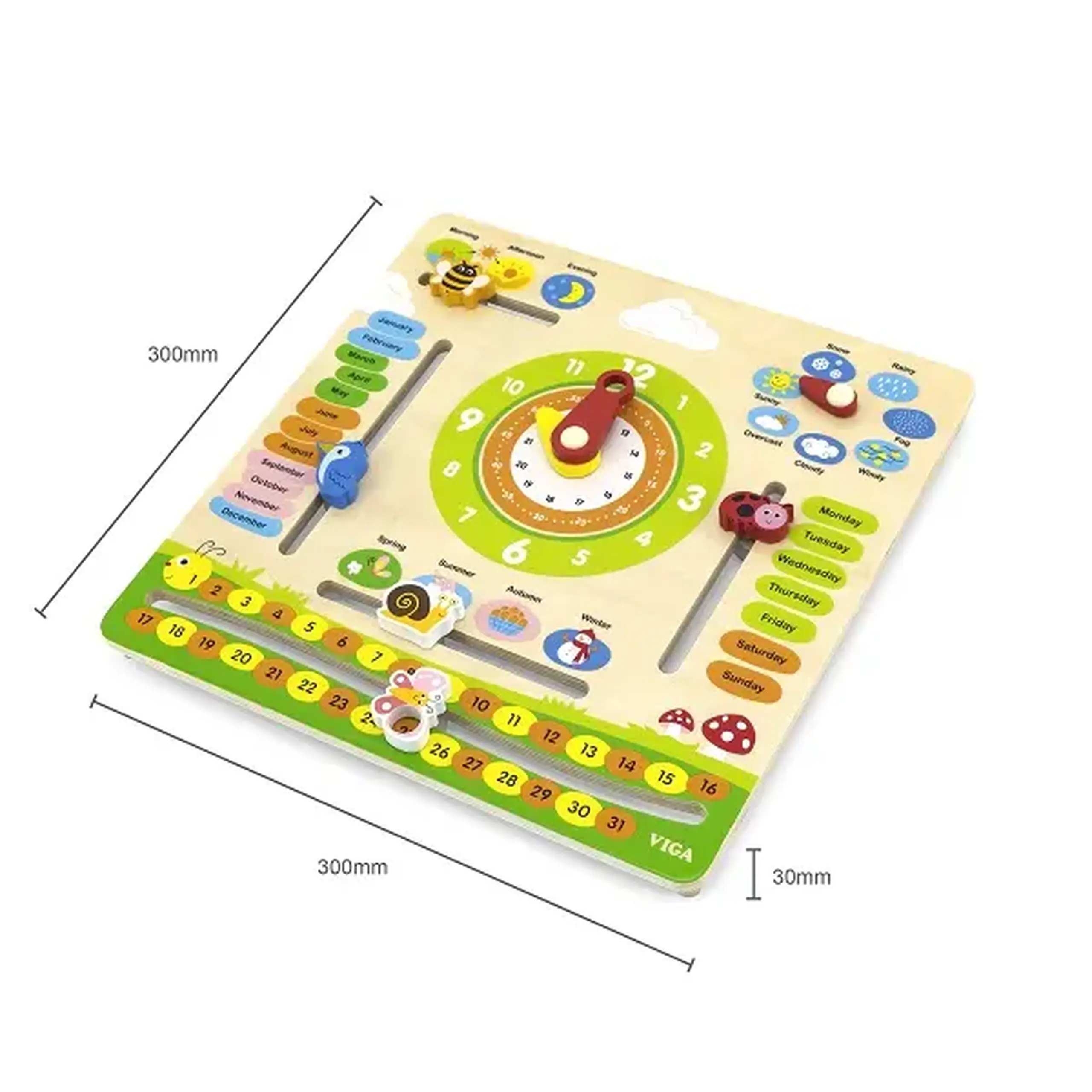 Calendar din lemn cu ceas (în engleză)
