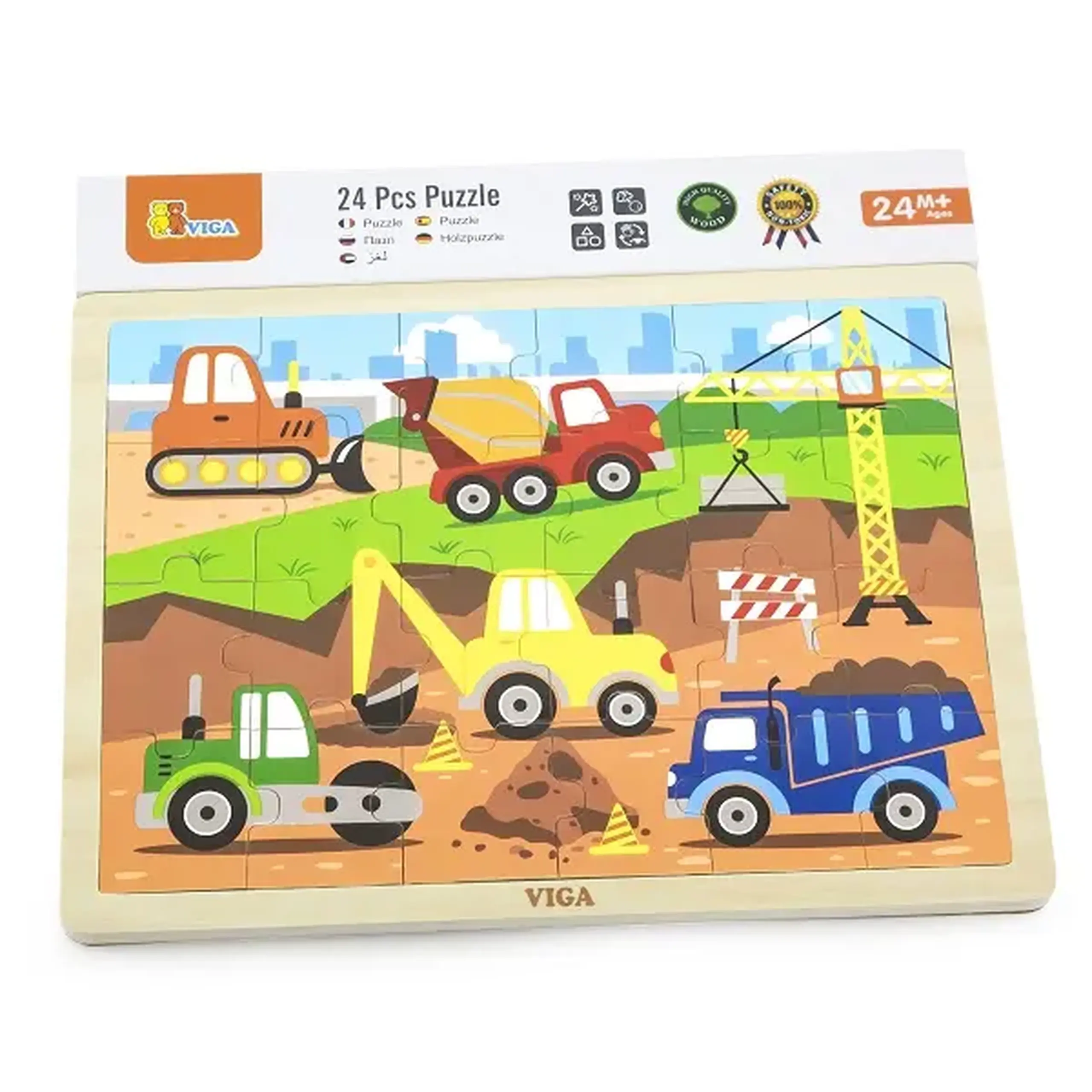 Puzzle din lemn "Vehicule de construcție", 24 elem.