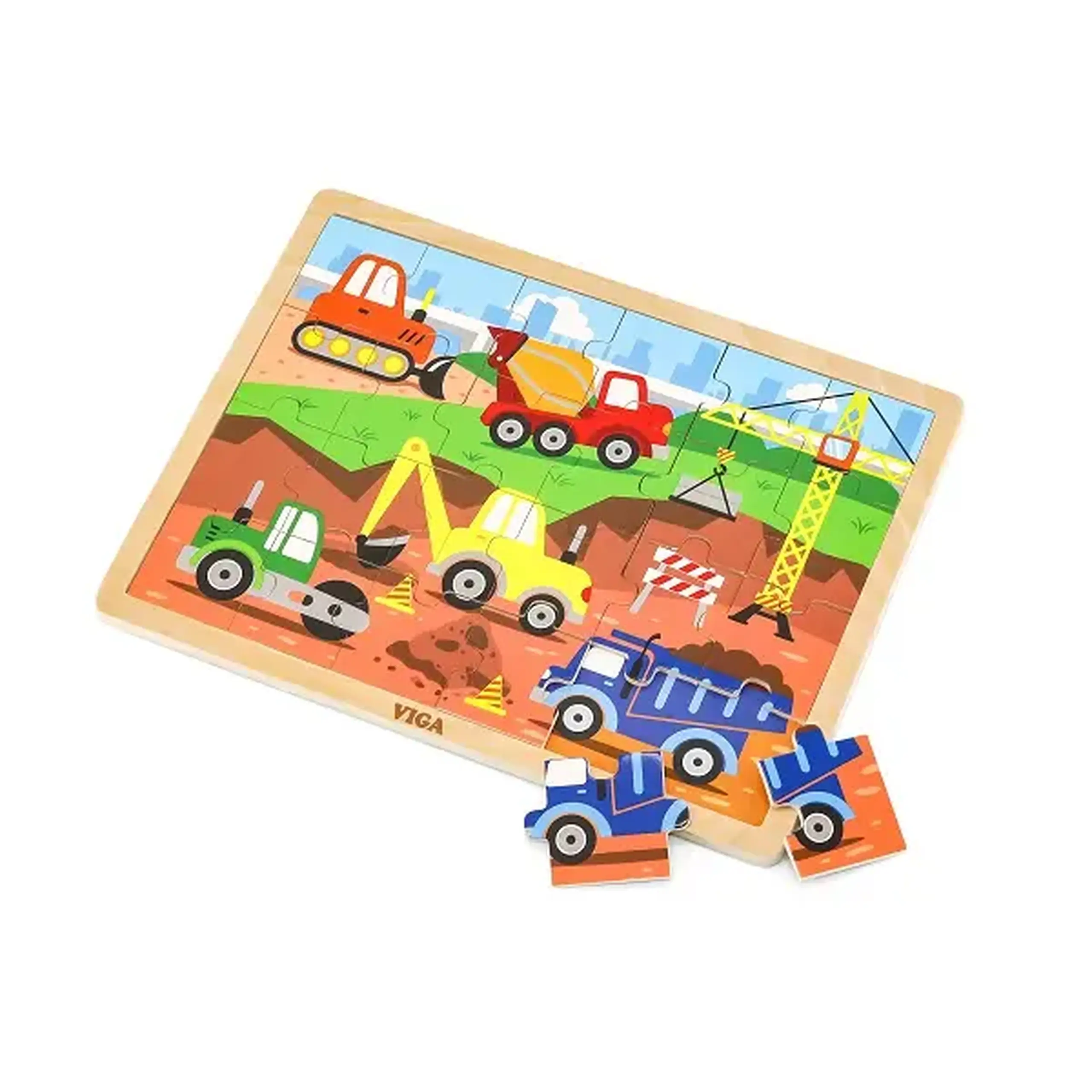 Puzzle din lemn "Vehicule de construcție", 24 elem.