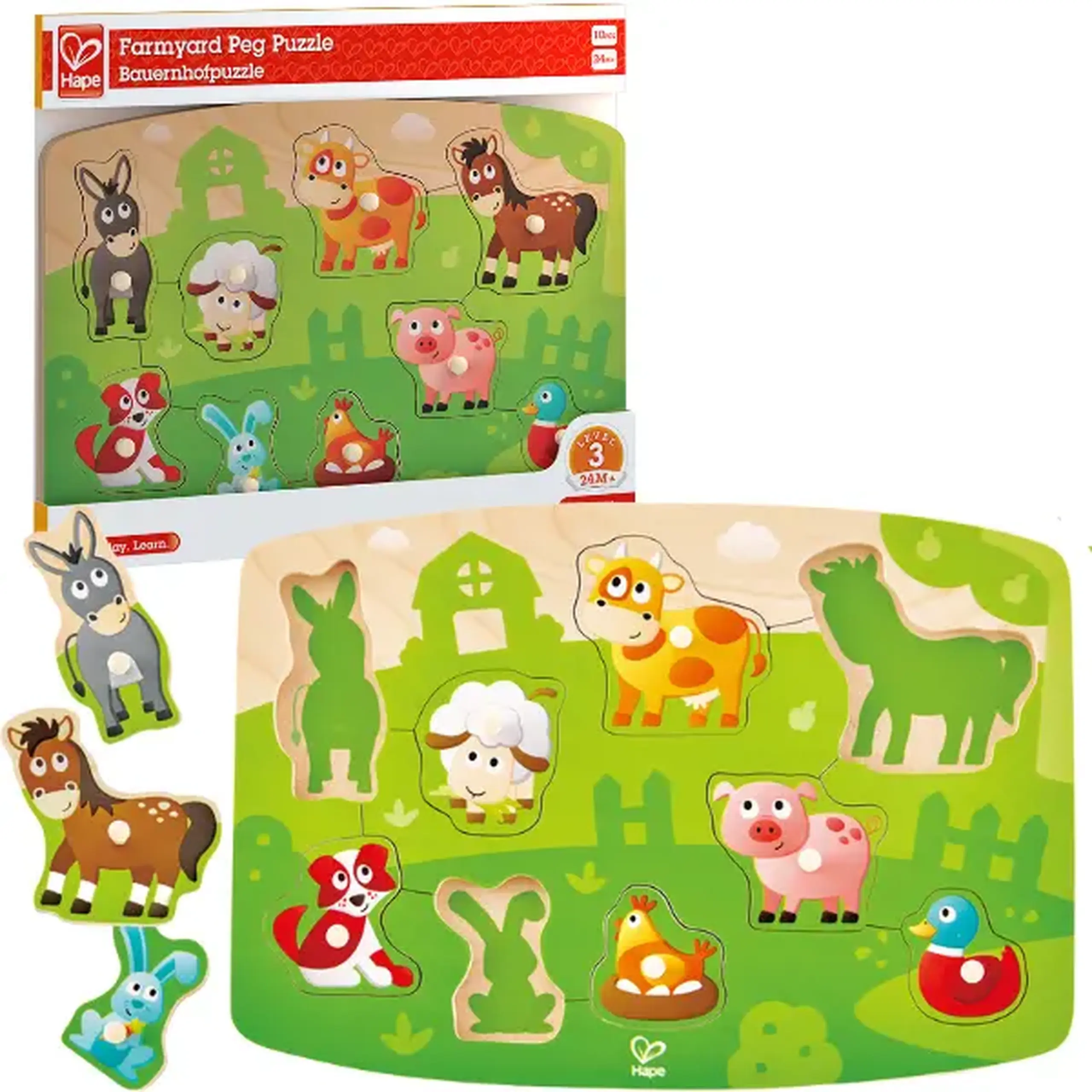 Puzzle din lemn cu buton „Ferma”