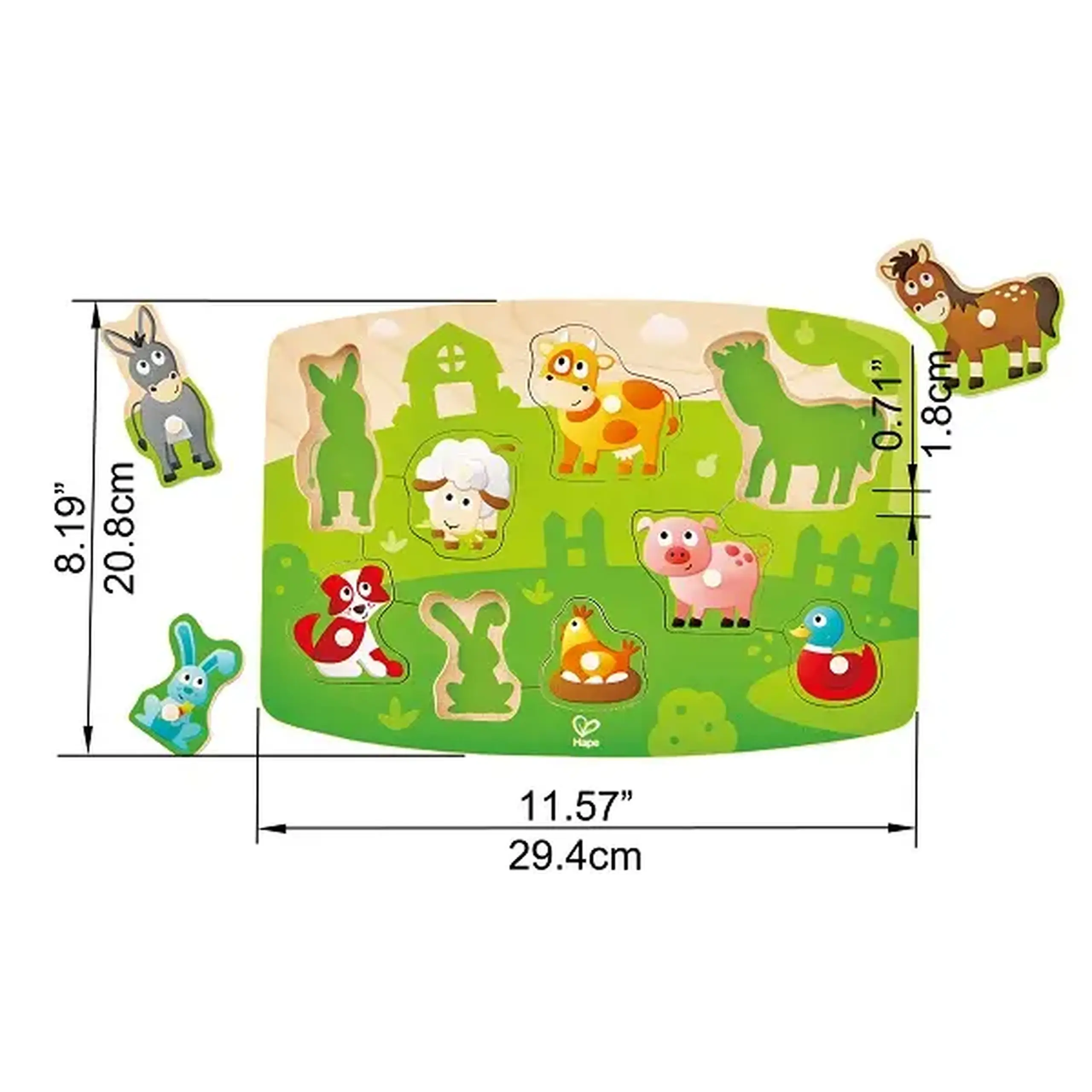 Puzzle din lemn cu buton „Ferma”