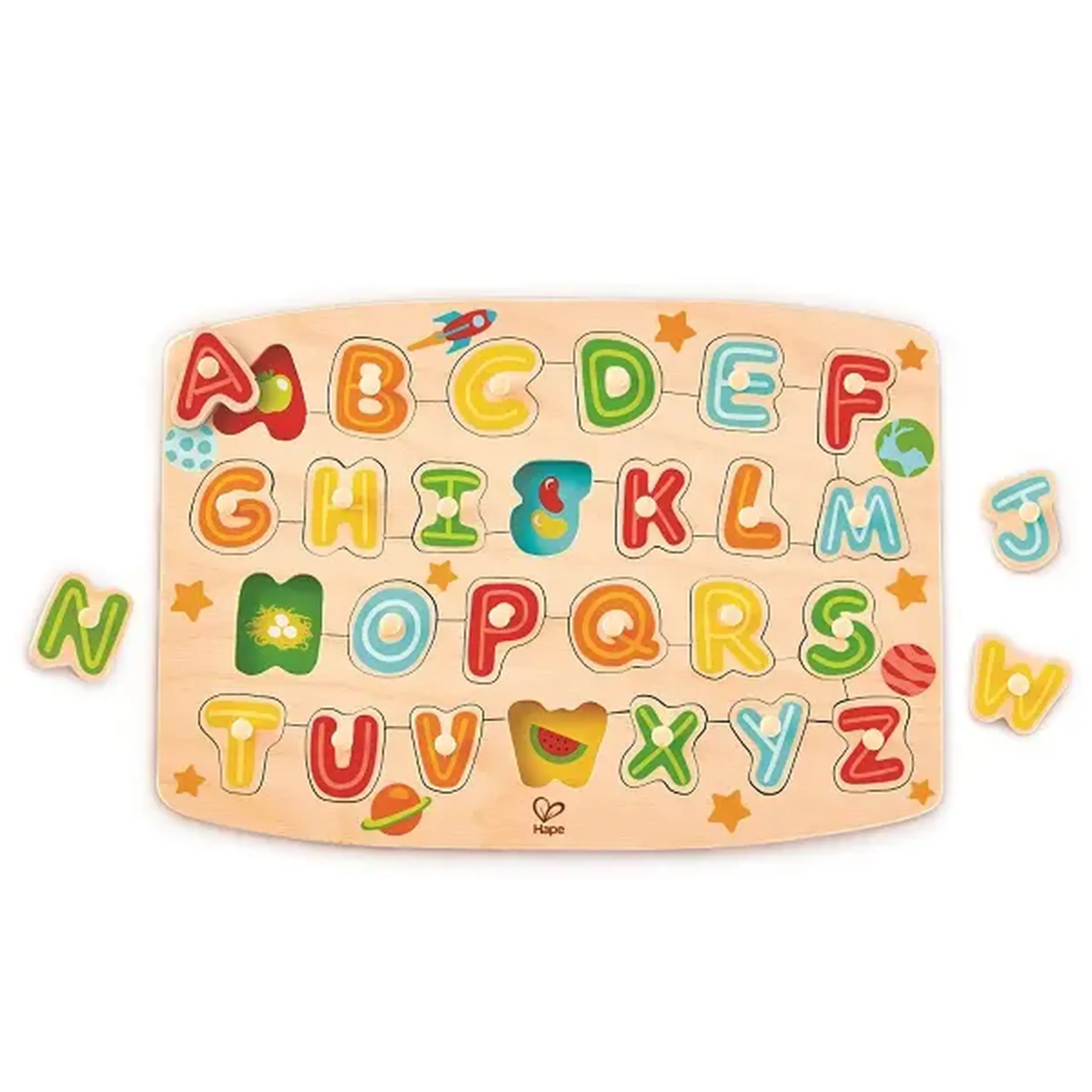 Puzzle din lemn cu buton „Alfabet”